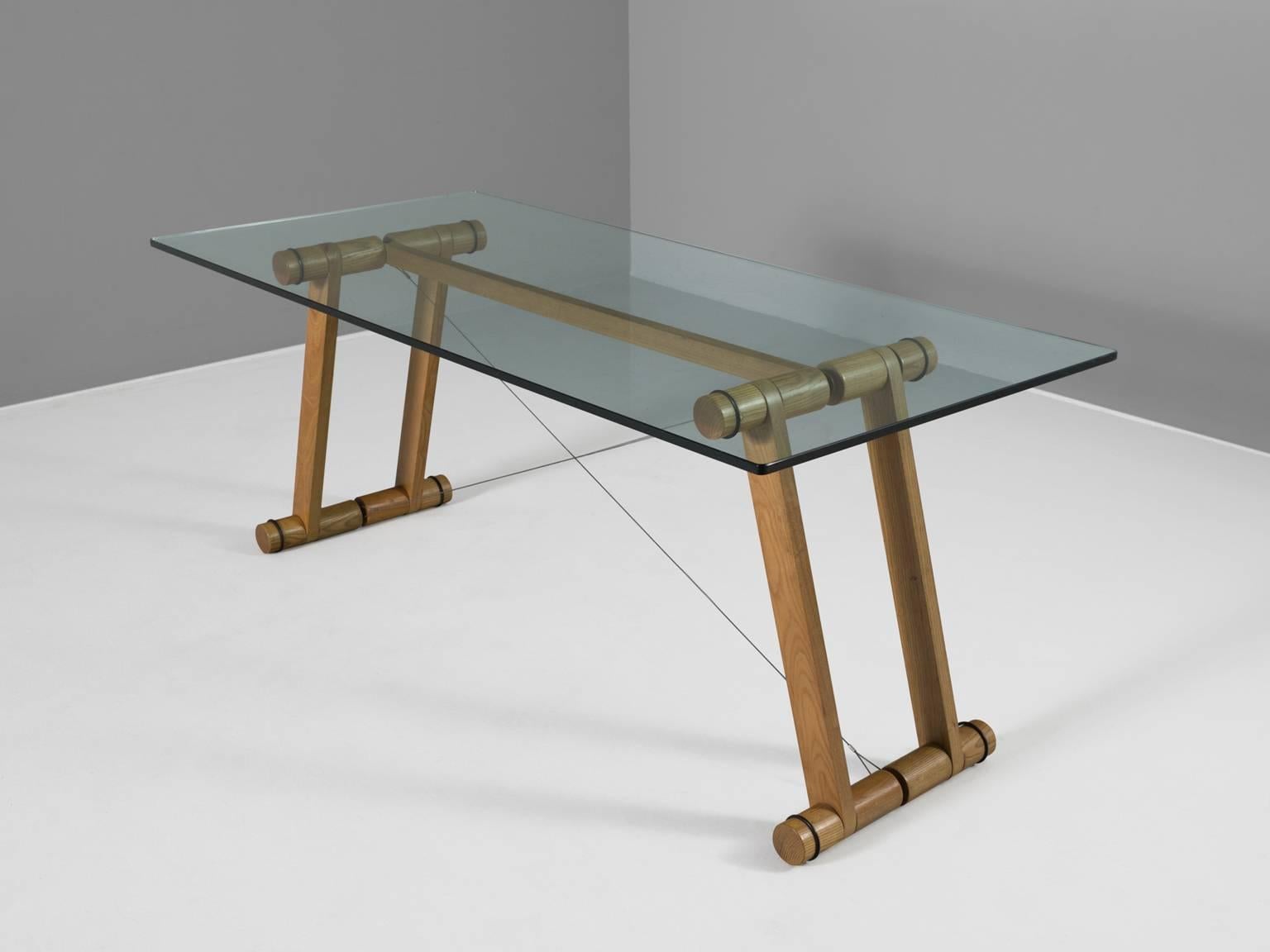 Post-Modern Superstudio Rare Dining Table in Wood and Clear Glass