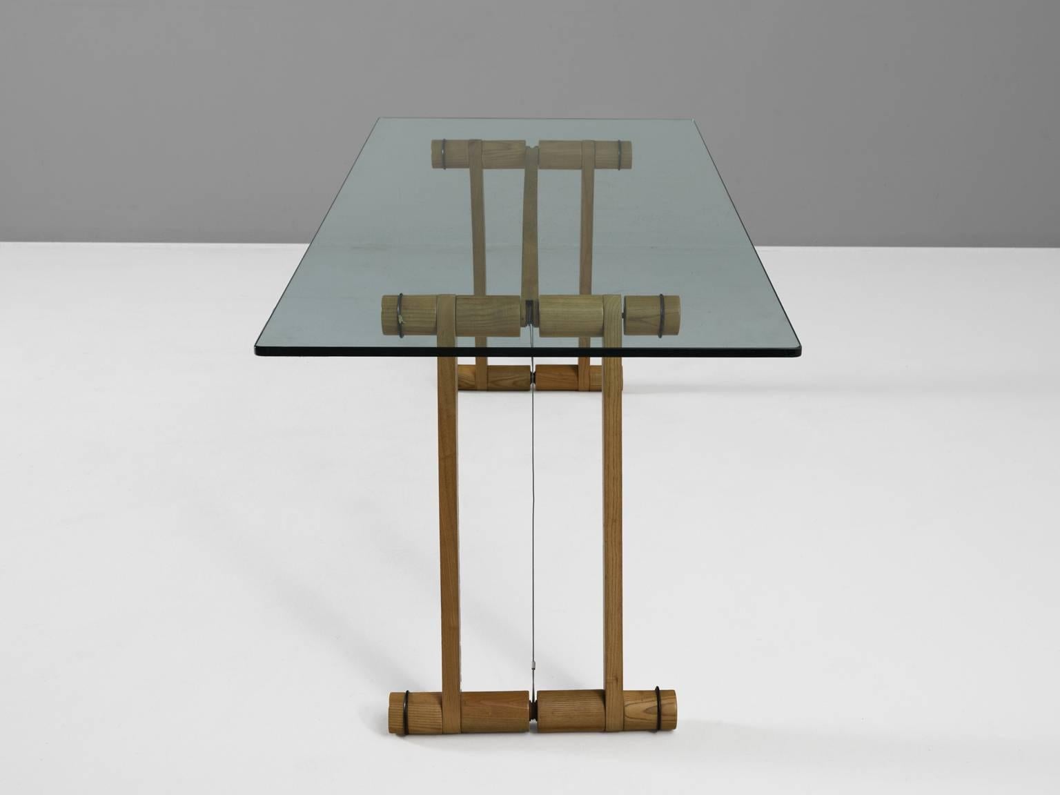 Italian Superstudio Rare Dining Table in Wood and Clear Glass