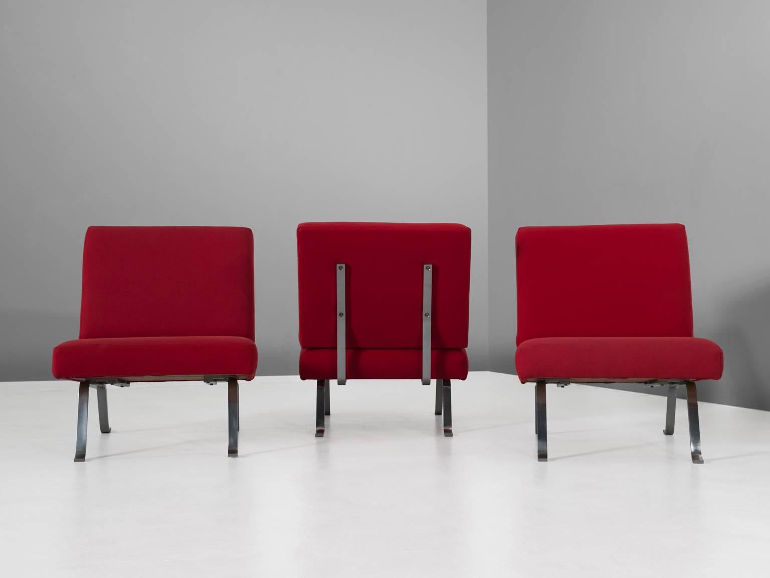 Mid-Century Modern Hein Salomonson Set of three Easy Chairs in Red Fabric Upholstery