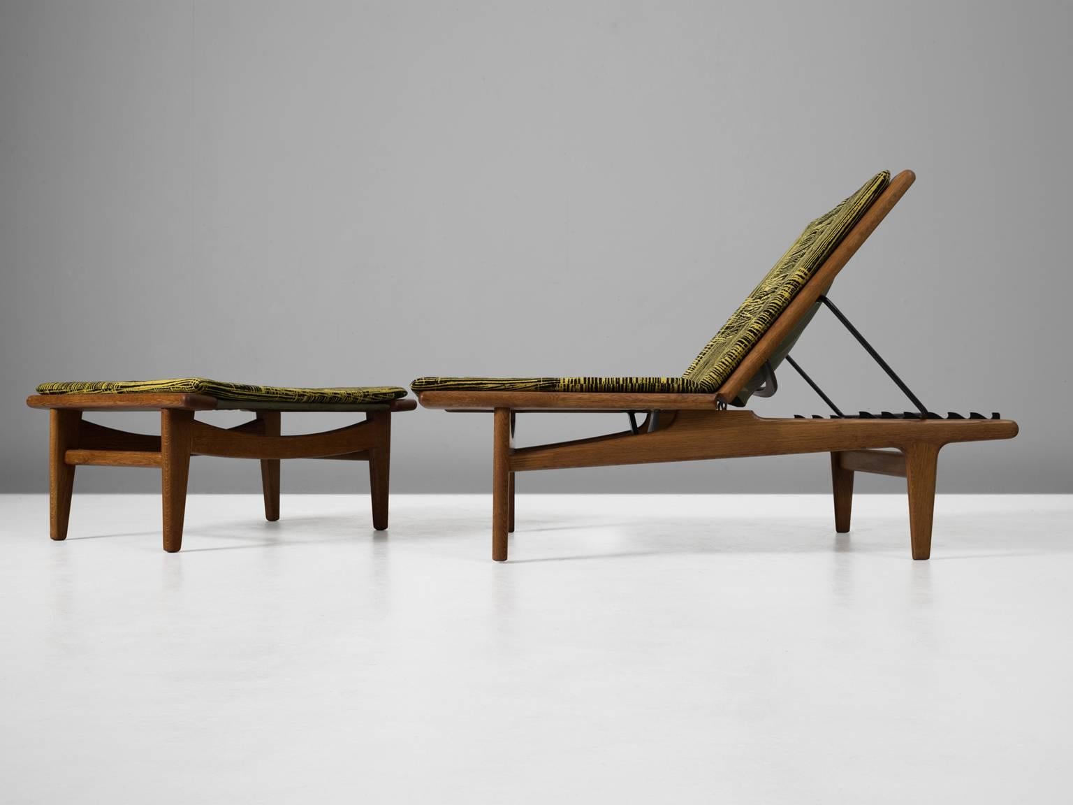 Danish Hans J. Wegner Daybed in Oak and Original Black and Yellow Upholstery