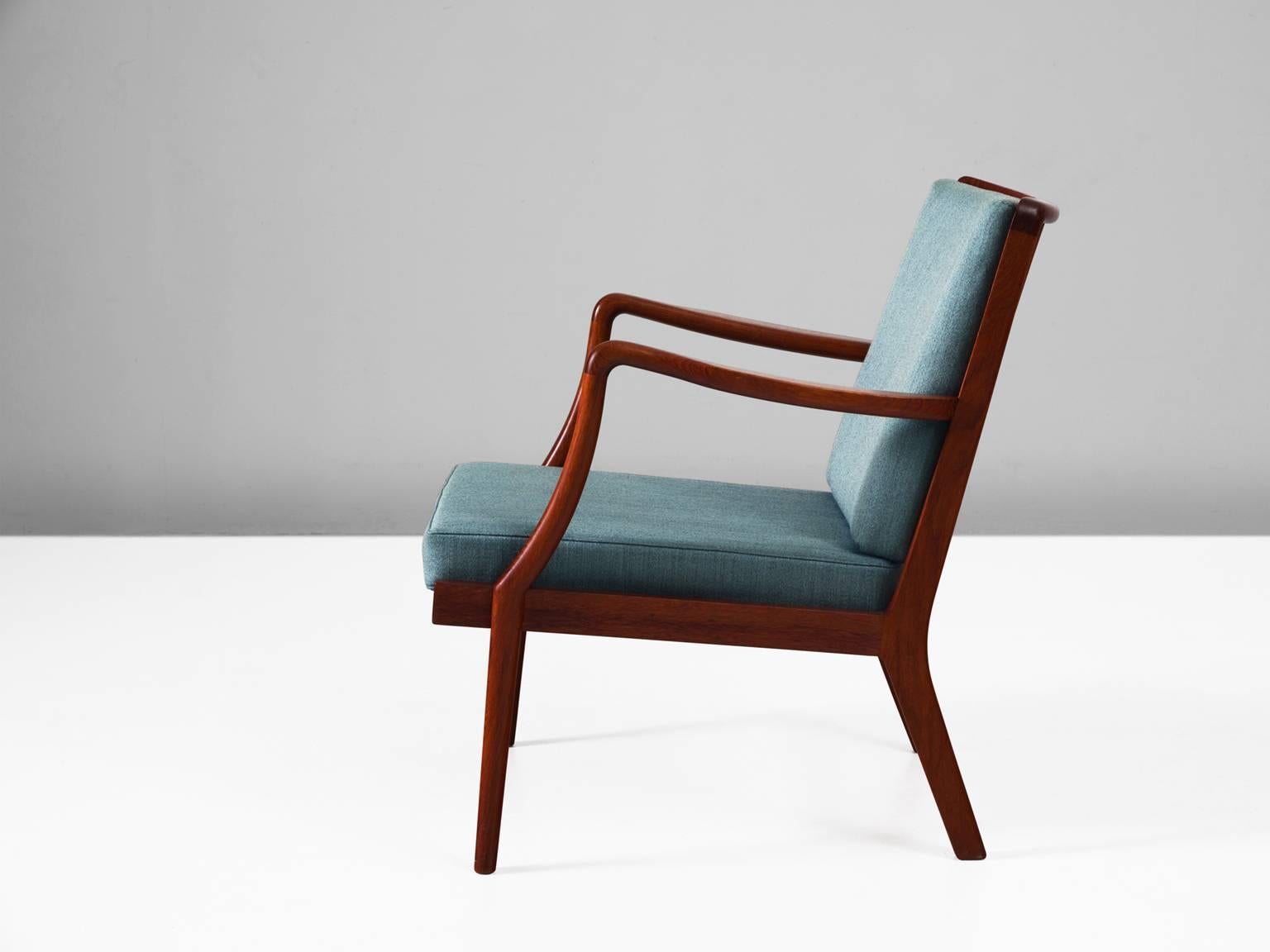 Mid-20th Century Peder Christensen Set of Two Teak Easy Chairs with Blue Fabric Upholstery