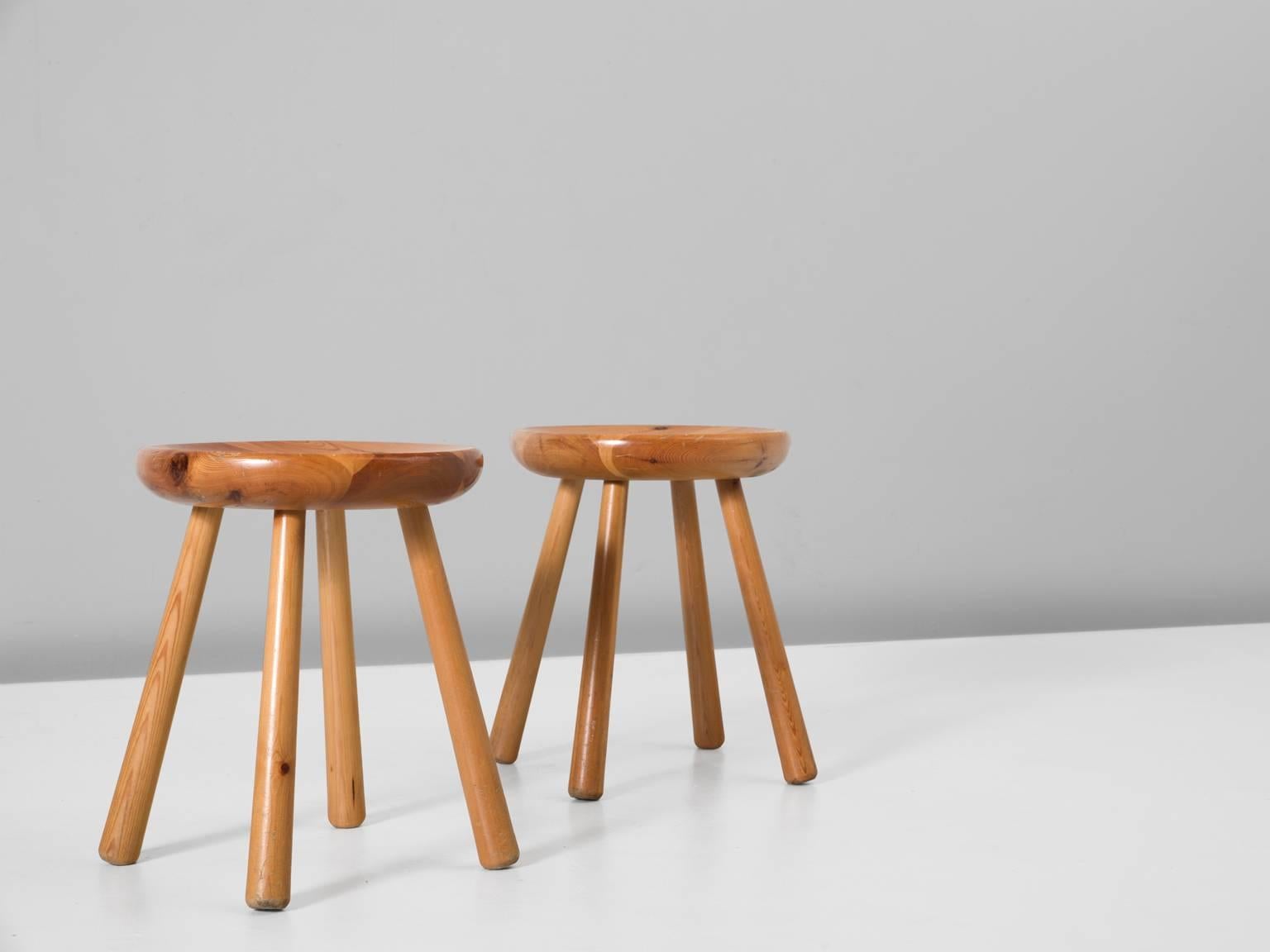 European Set of Four Stools in Solid Pine