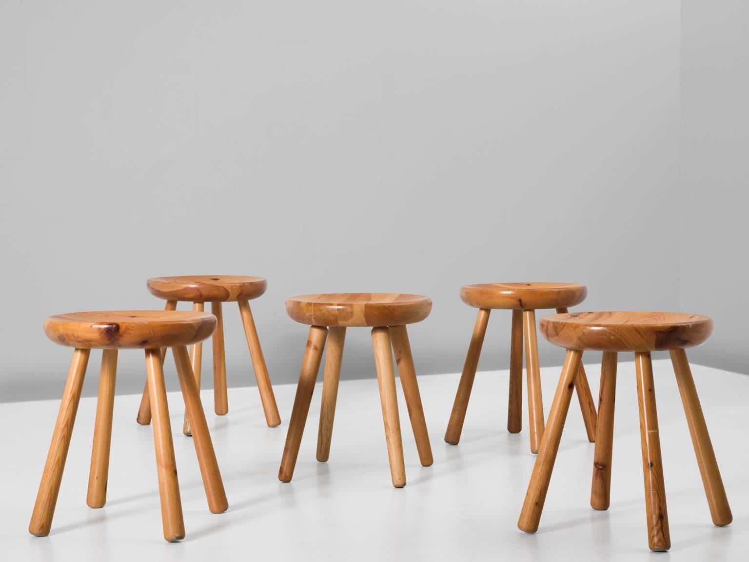 Set of Four Stools in Solid Pine 1