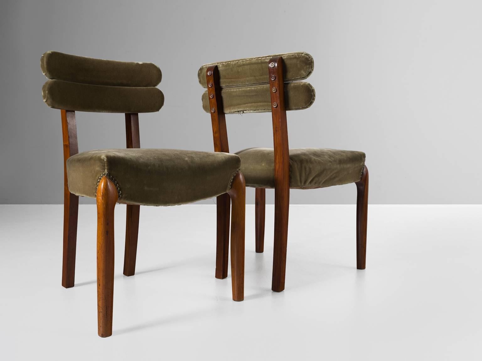 Set of Six Art Deco Dining Chairs with Brass Details In Good Condition In Waalwijk, NL