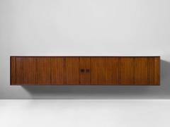 Large Scandinavian Wall-Mounted Rosewood Credenza with Tambour Doors