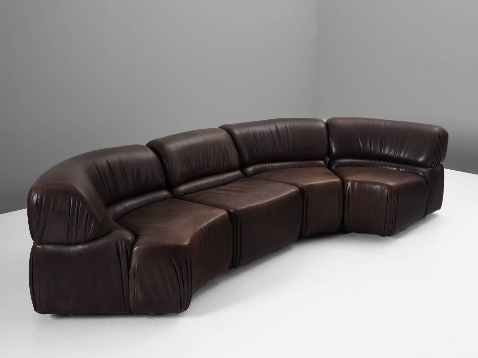 Mid-Century Modern DeSede Cosmos Sofa Dark Brown Buffalo Leather Four Elements