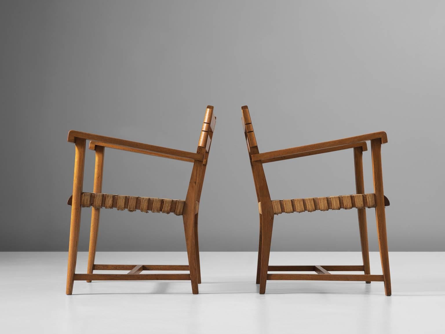 Mid-Century Modern Two Armchairs in Solid Oak