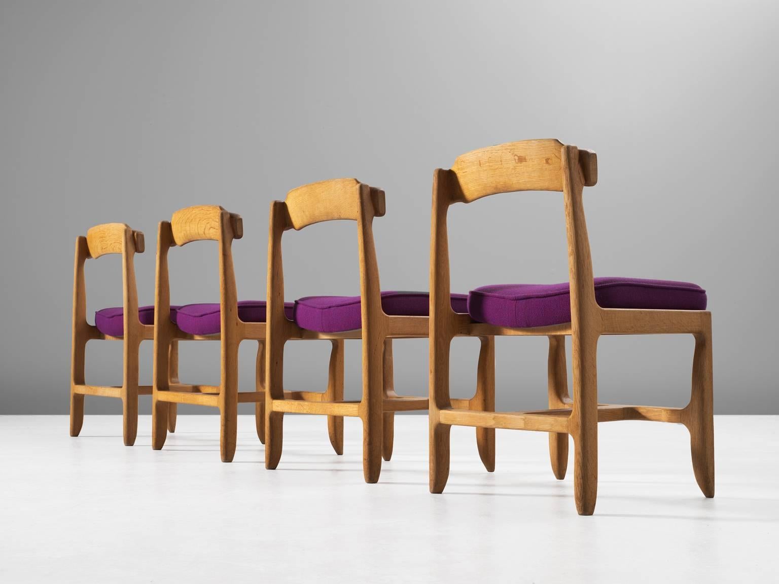 Mid-Century Modern Four Guillerme et Chambron Dining Chairs in Solid Oak