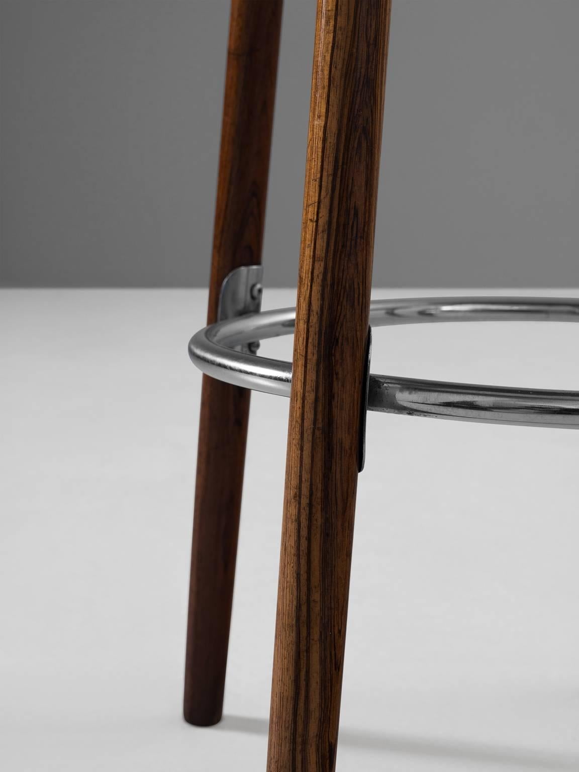 European Two Bar Stools in Faux Leather and Rosewood