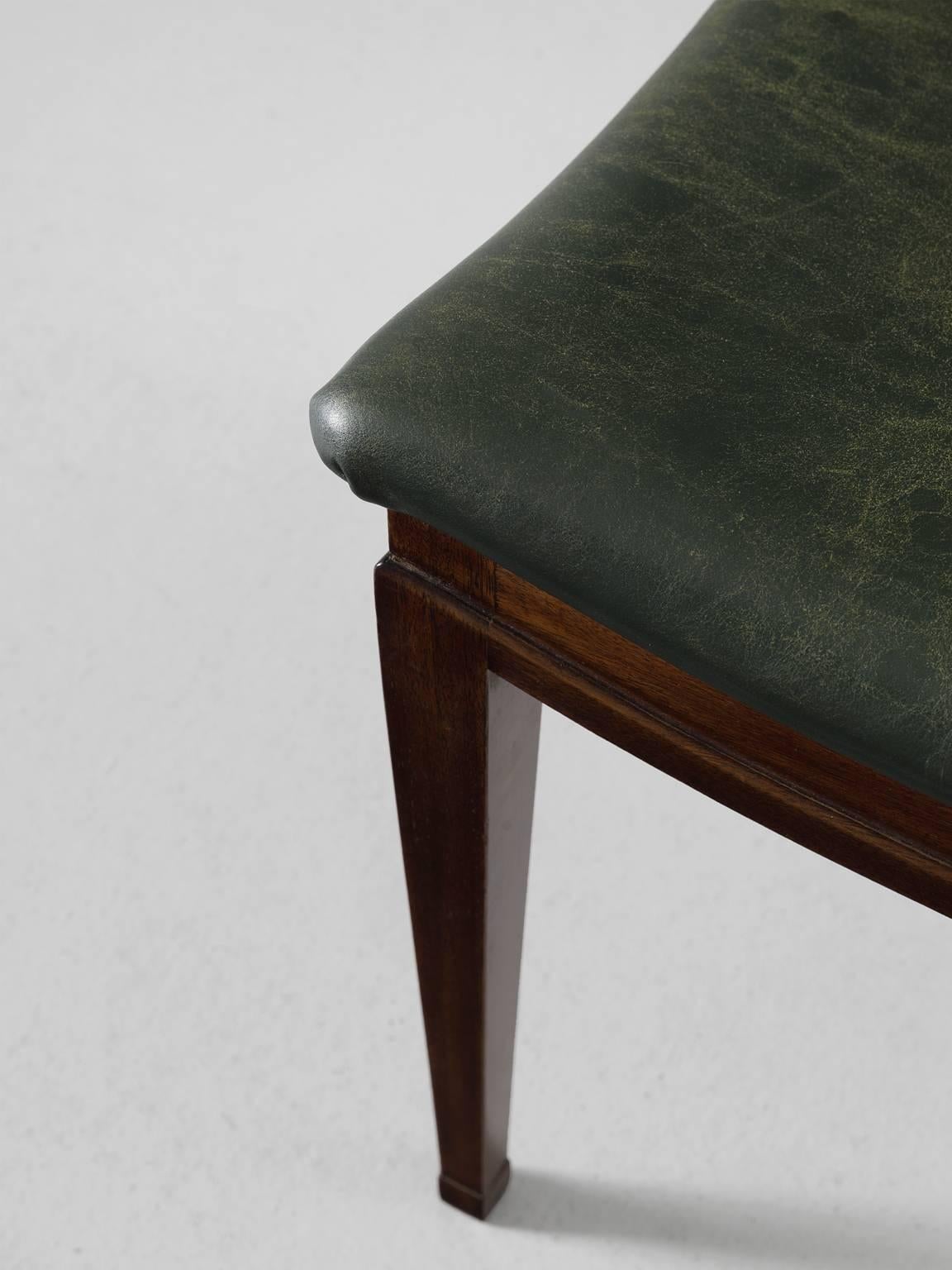 Mid-20th Century Frits Henningsen Stool in Mahogany and Patinated Leather