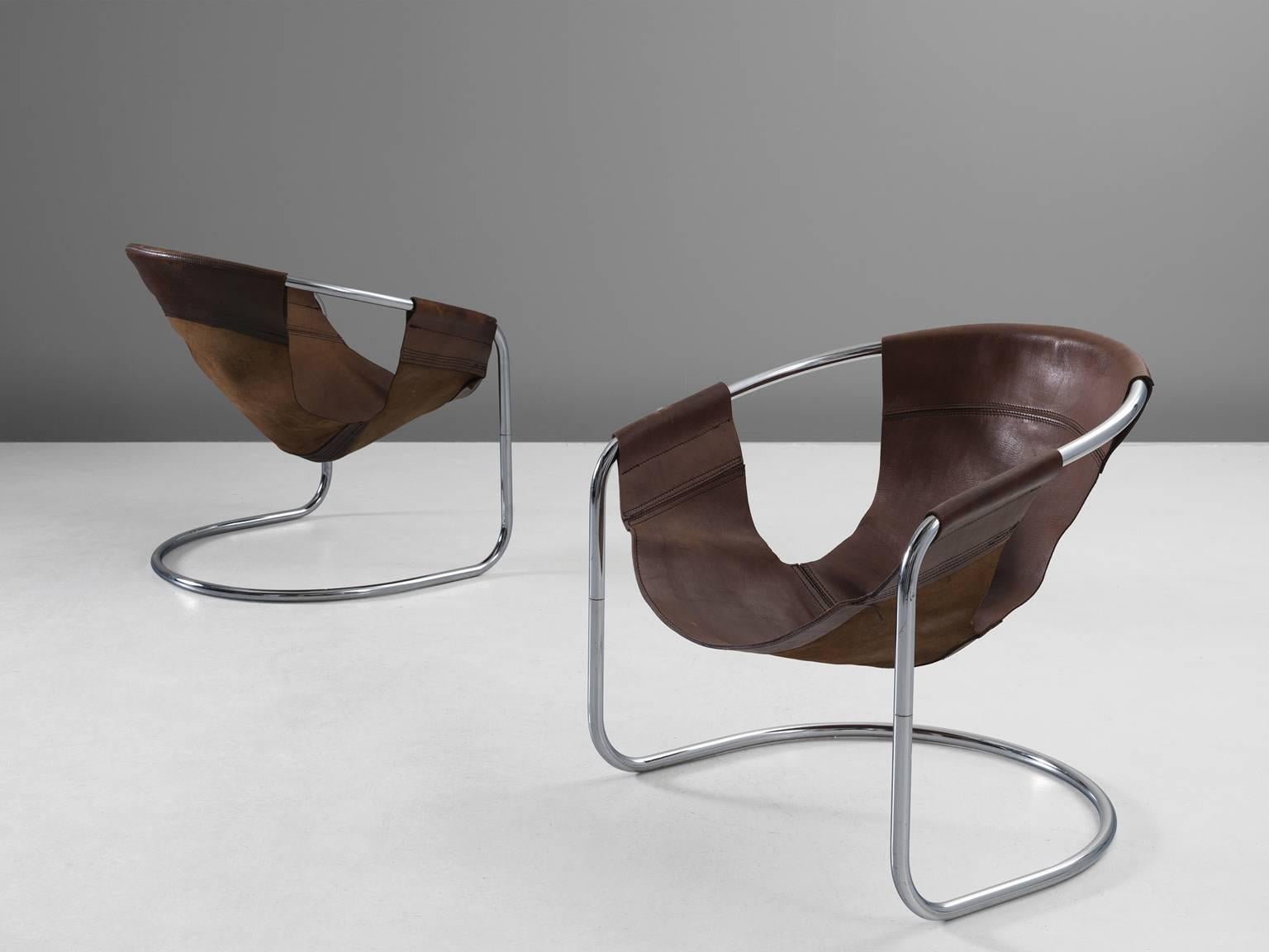 Mid-Century Modern Clemens Claessen Ba-As Leather and Tubular Chairs