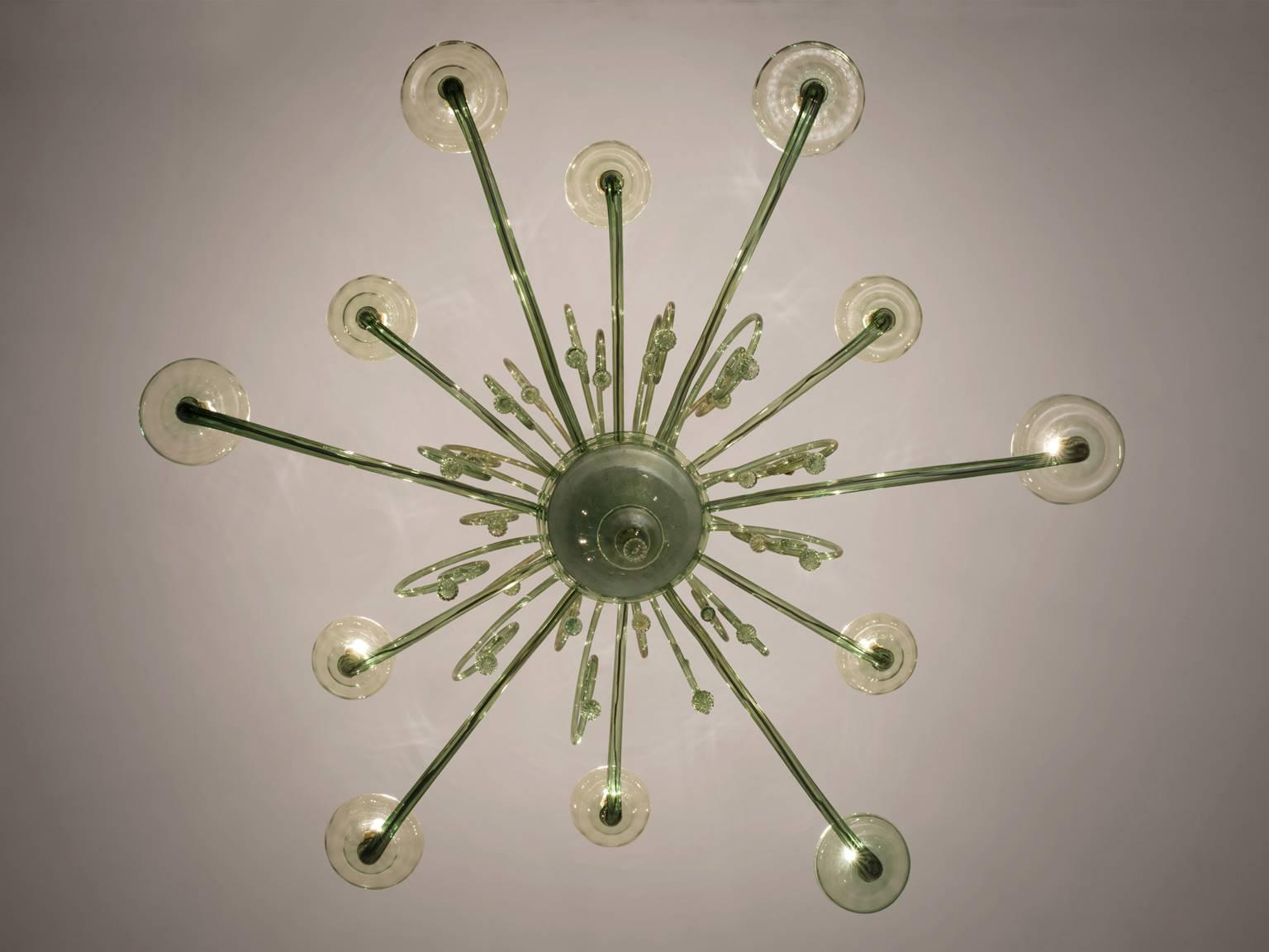 Mid-Century Modern Large Venini with Murano Glass Chandelier, 1930s