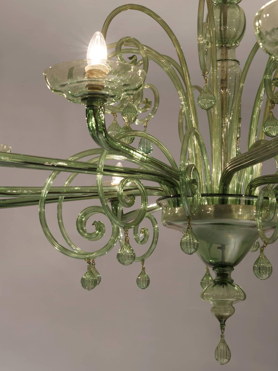 Mid-20th Century Large Venini with Murano Glass Chandelier, 1930s