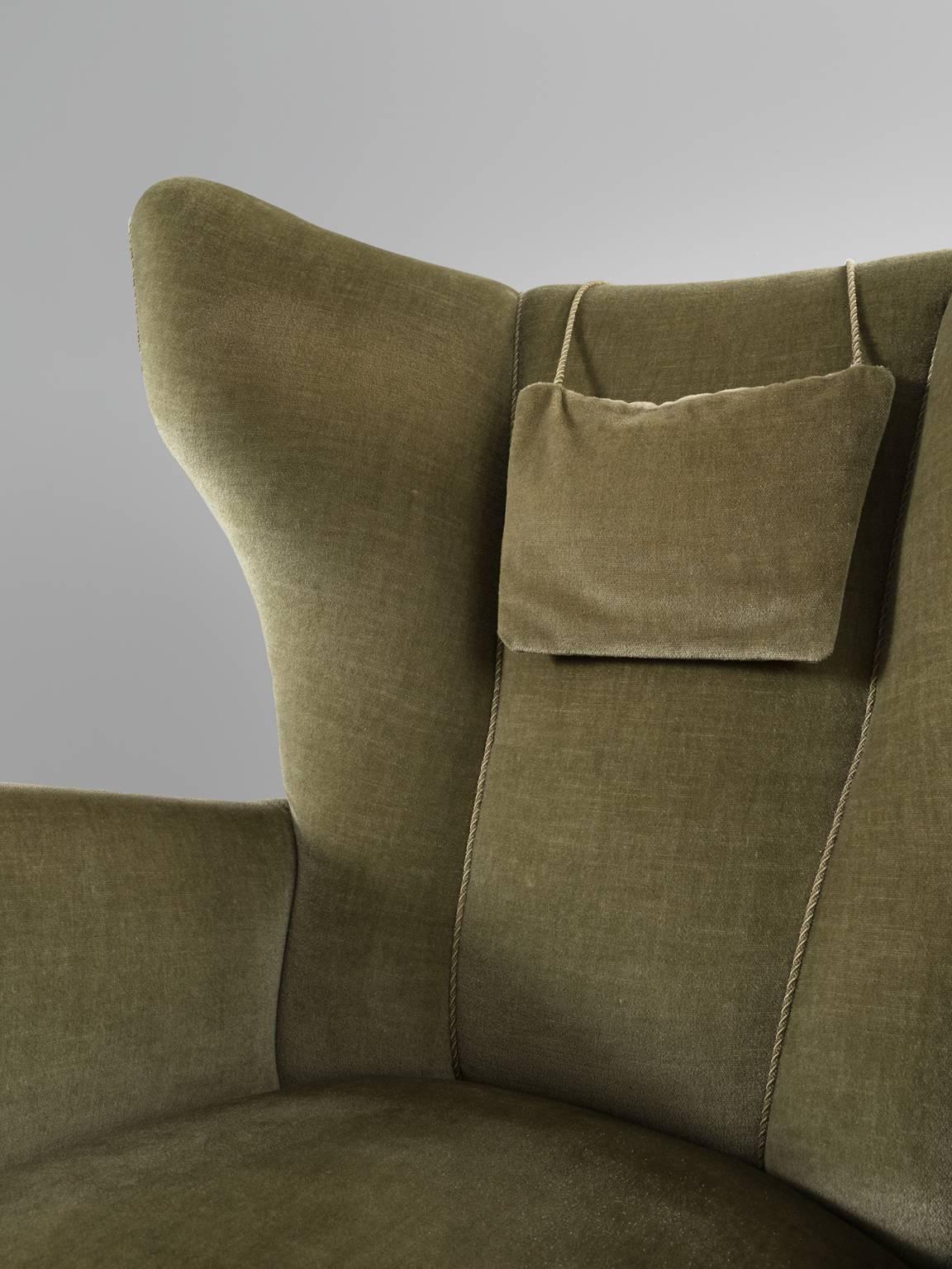 Danish Lounge Chair in Green Velvet 1