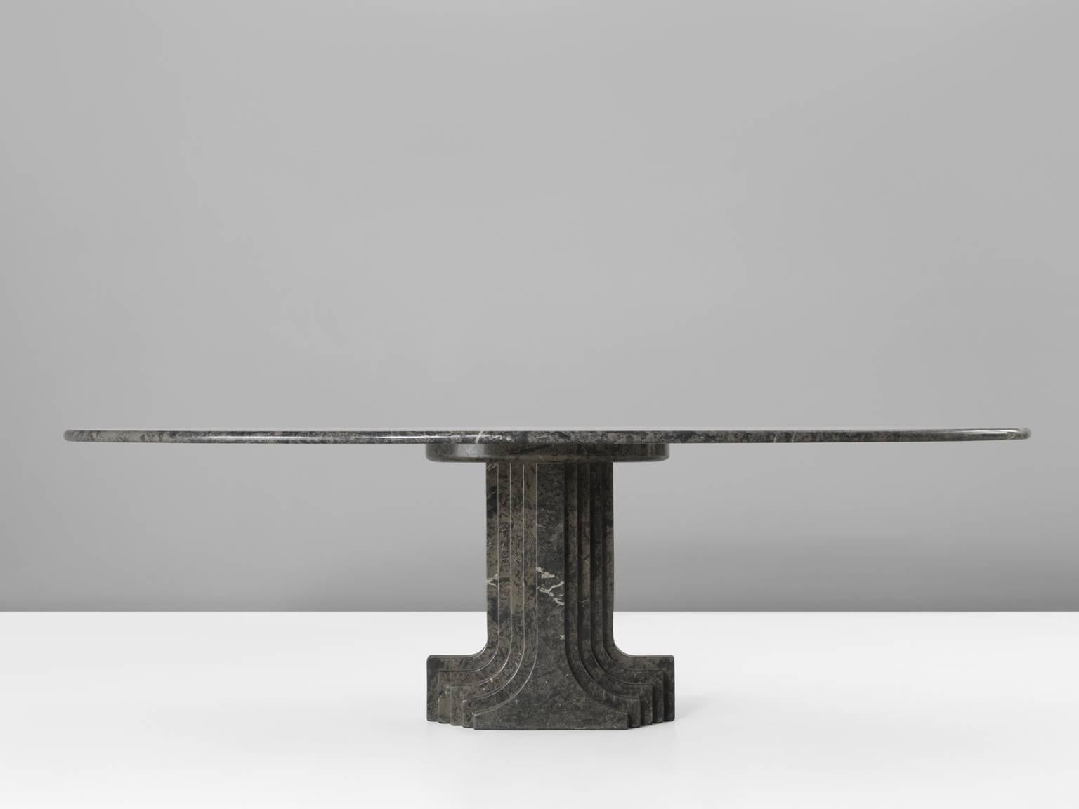 Carlo Scarpa, oval marble table, Italy, 1970.

Carlo Scarpa (1906-1978) was trained as an architect and influenced by various themes. His main focus was the material itself followed by nature, Venetian and Japanese culture. This 'Samo' marble table