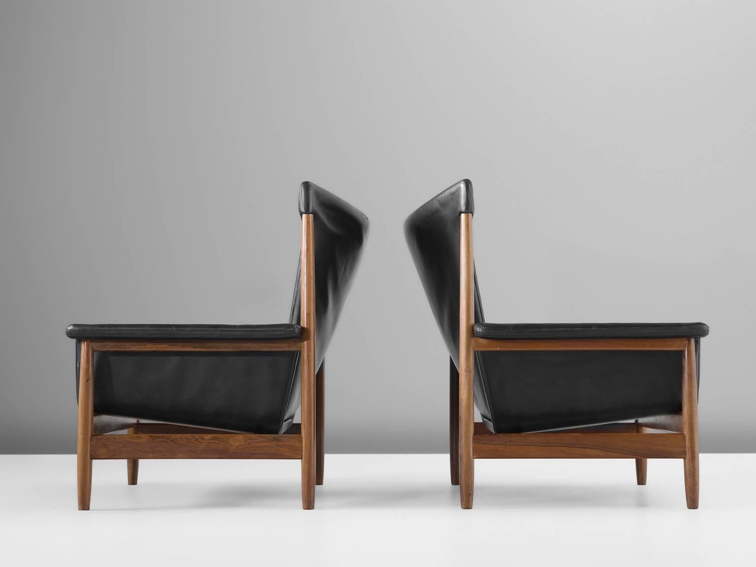 Danish Scandinavian Lounge Chairs with Original Leather and Rosewood