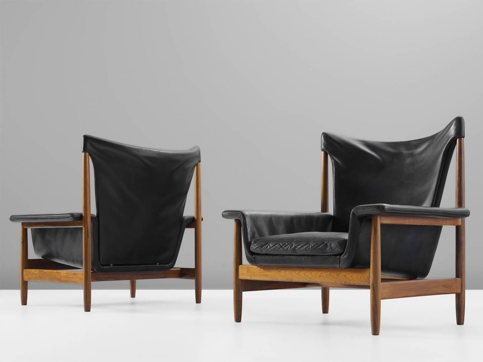 Scandinavian Modern Scandinavian Lounge Chairs with Original Leather and Rosewood