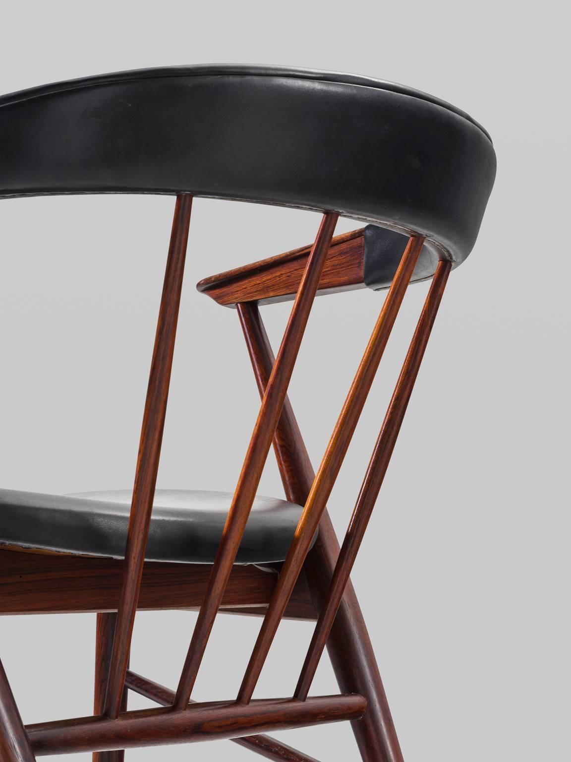 Helge Sibast Roundback Chairs in Rosewood and Leather In Good Condition In Waalwijk, NL