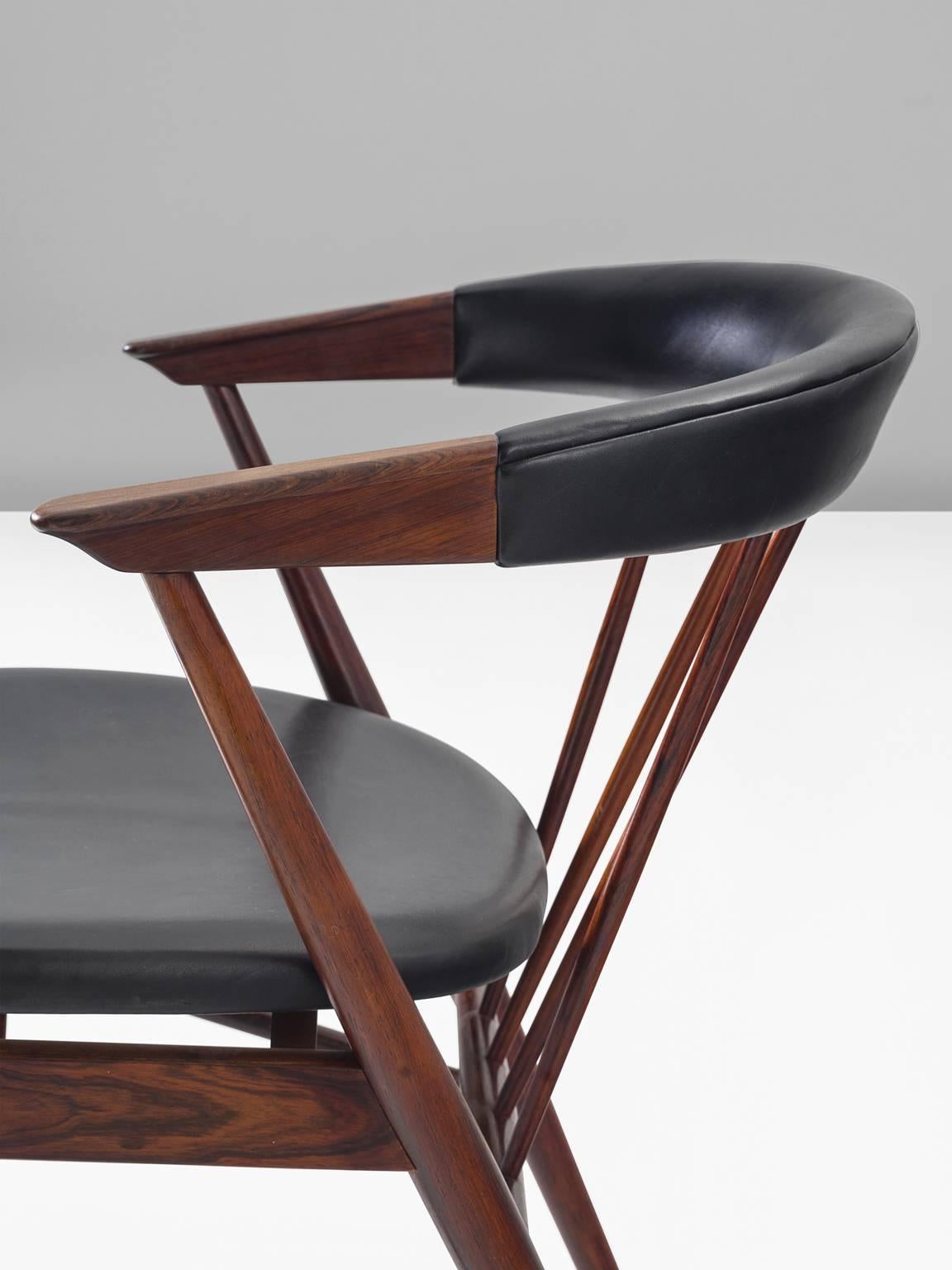 Helge Sibast Roundback Chairs in Rosewood and Leather 1