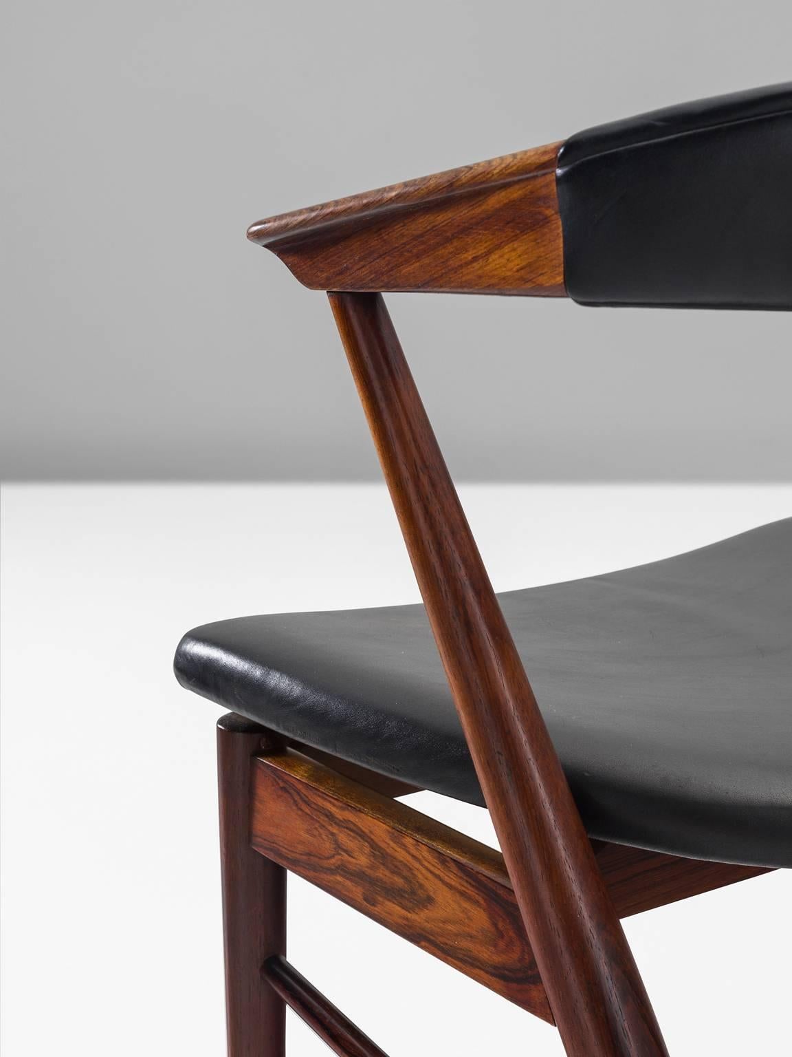 Mid-20th Century Helge Sibast Roundback Chairs in Rosewood and Leather
