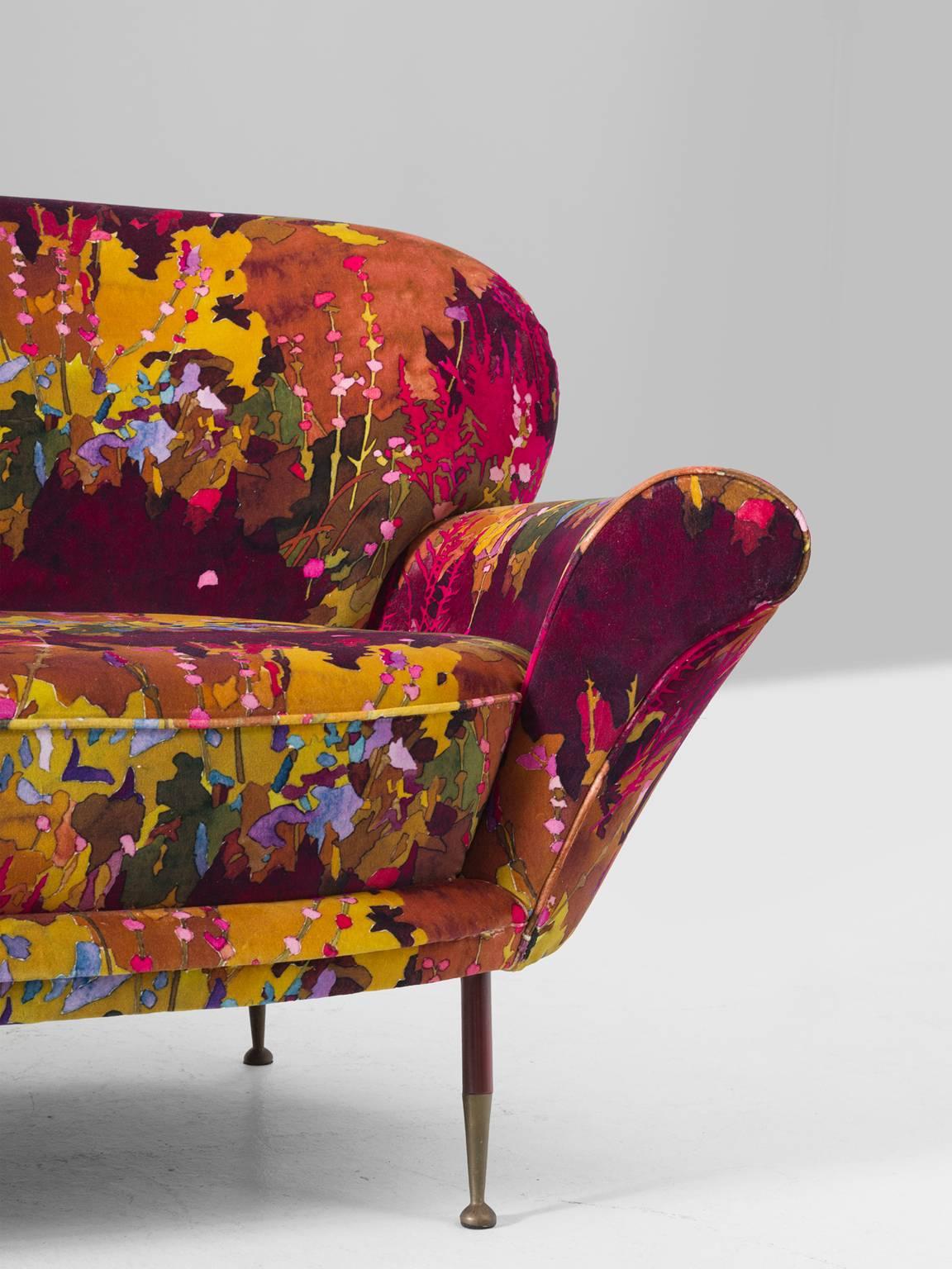 Brass Italian Two-Seat Sofa with New Pierre Frey Fabric