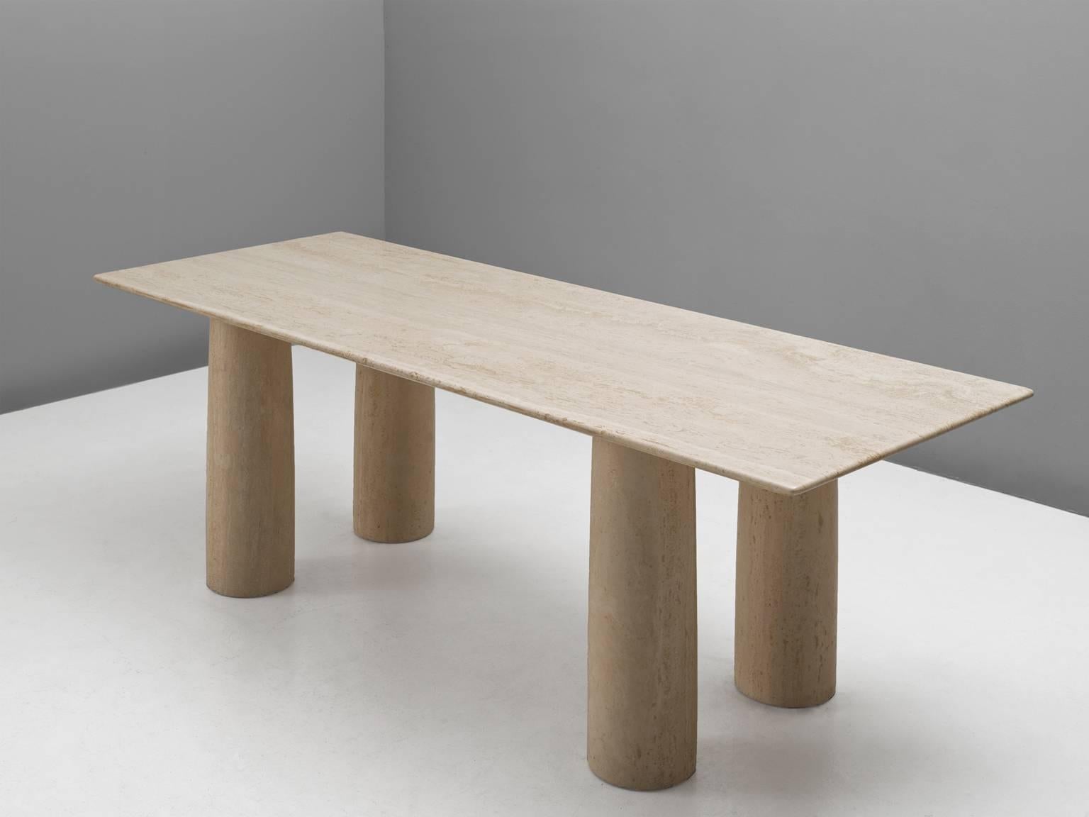 Table 'Il Colonnato', in travertine, by Mario Bellini for Cassina, Italy, 1970s.

This exceptional 'Il Colonnato' dining table was designed by Italian designer Mario Bellini (1935-). This centre table consist of four cylindrical legs and a square