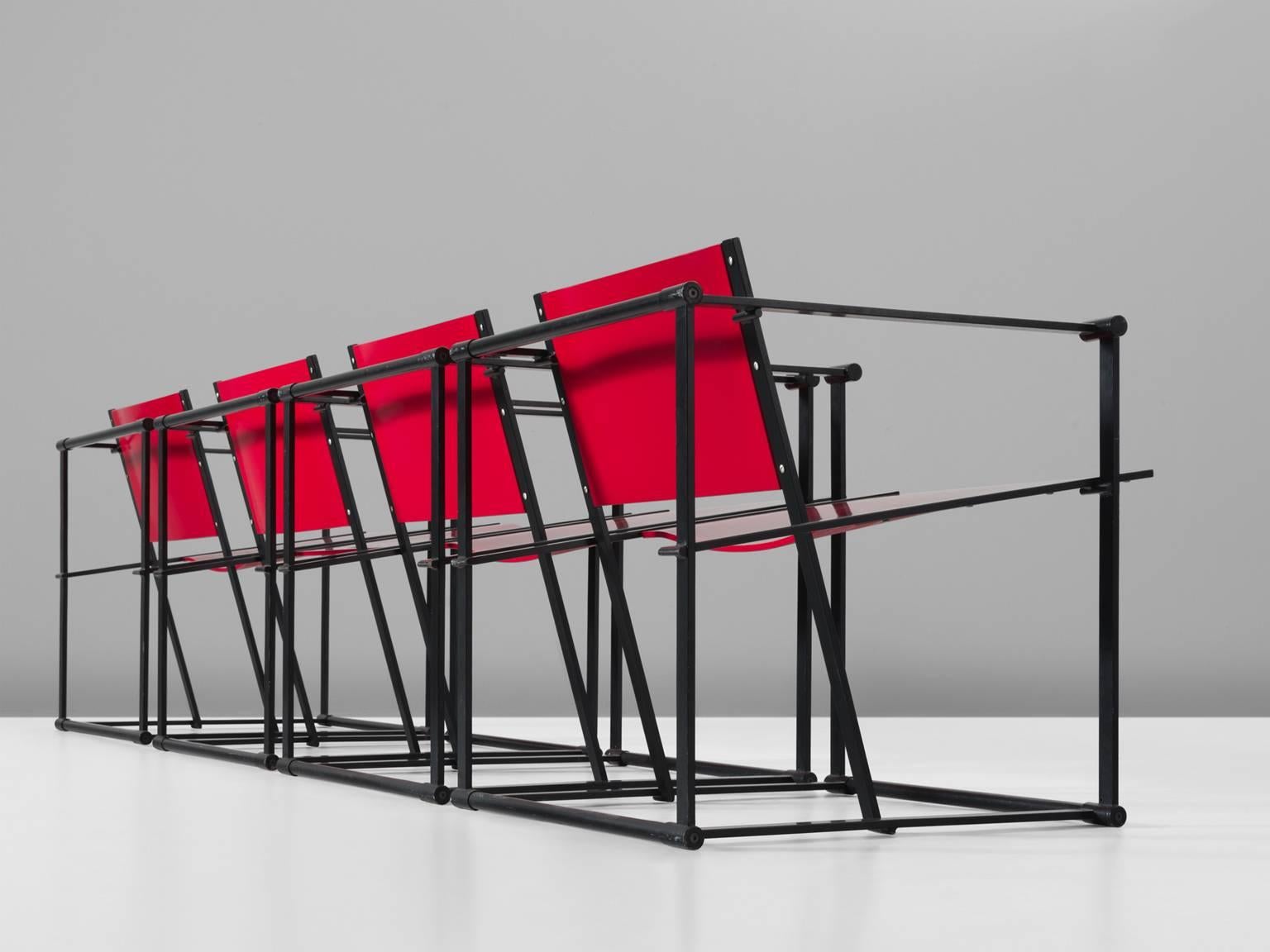 Dutch Set of Four Red FM61 Chairs for Pastoe