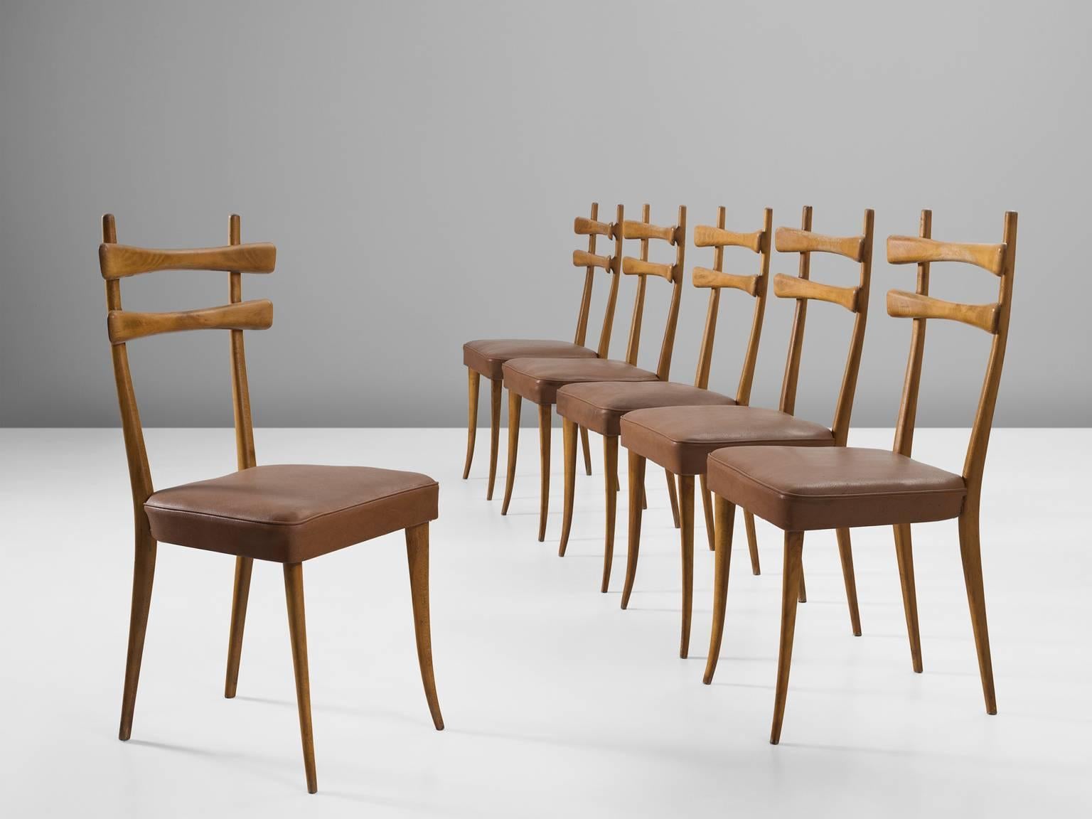 Mid-Century Modern Italian Dining Chairs in Oak