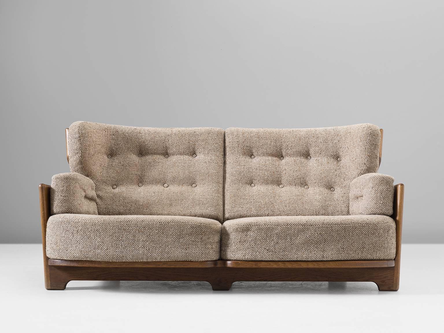 Mid-Century Modern Guillerme & Chambron Sofa in Oak and Fabric