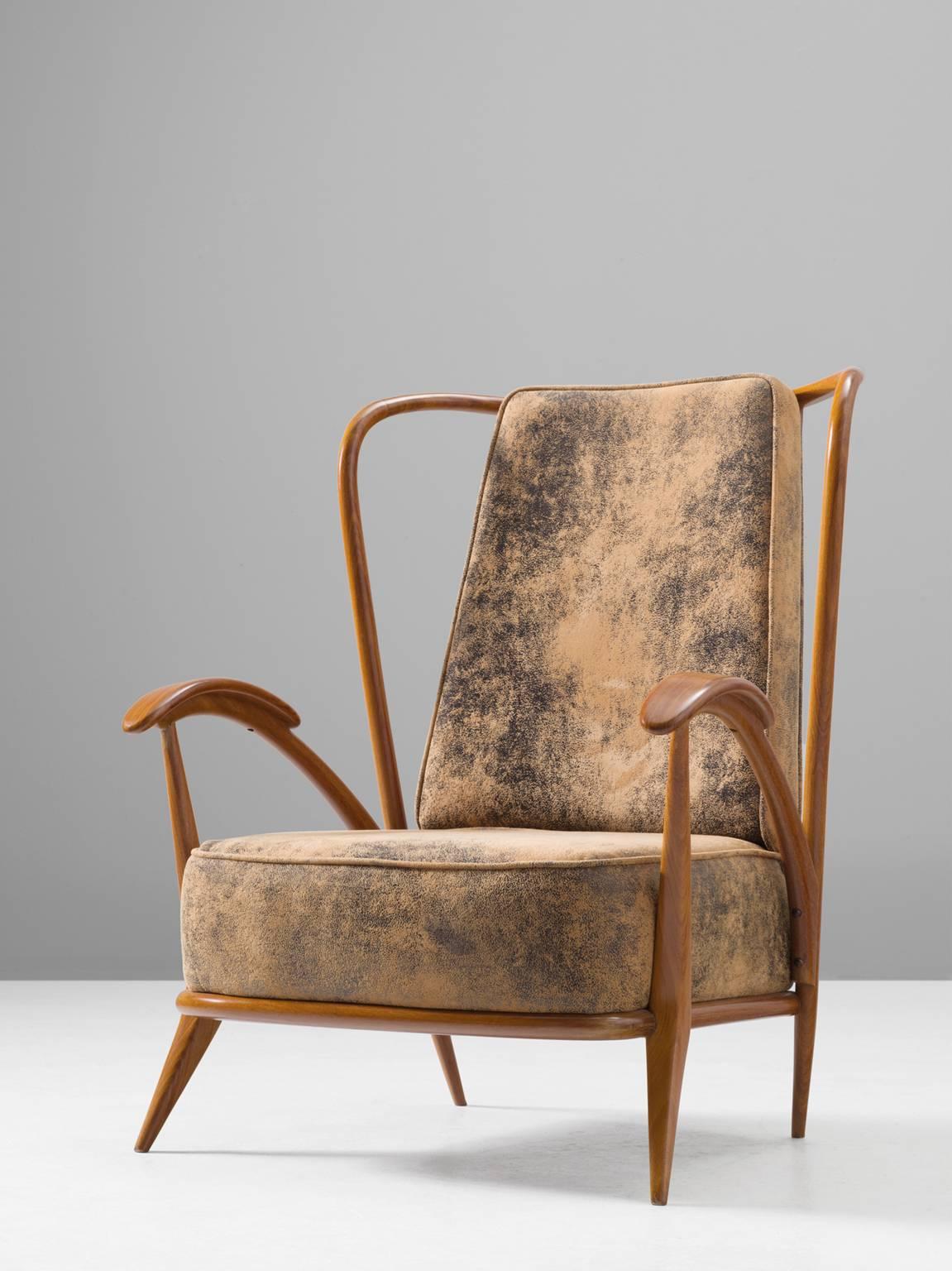 Mid-20th Century Giuseppe Scapinelli Rare Lounge Chair in Rosewood and Suede