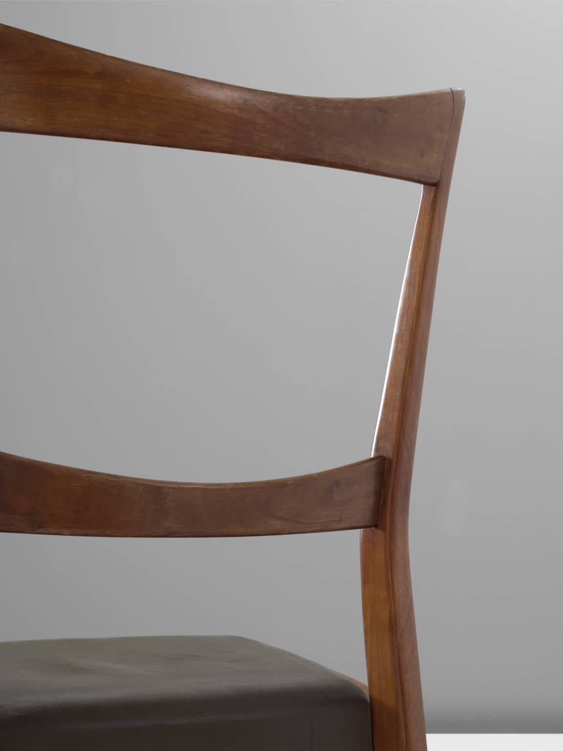 Leather Scandinavian Dining Chairs in Walnut