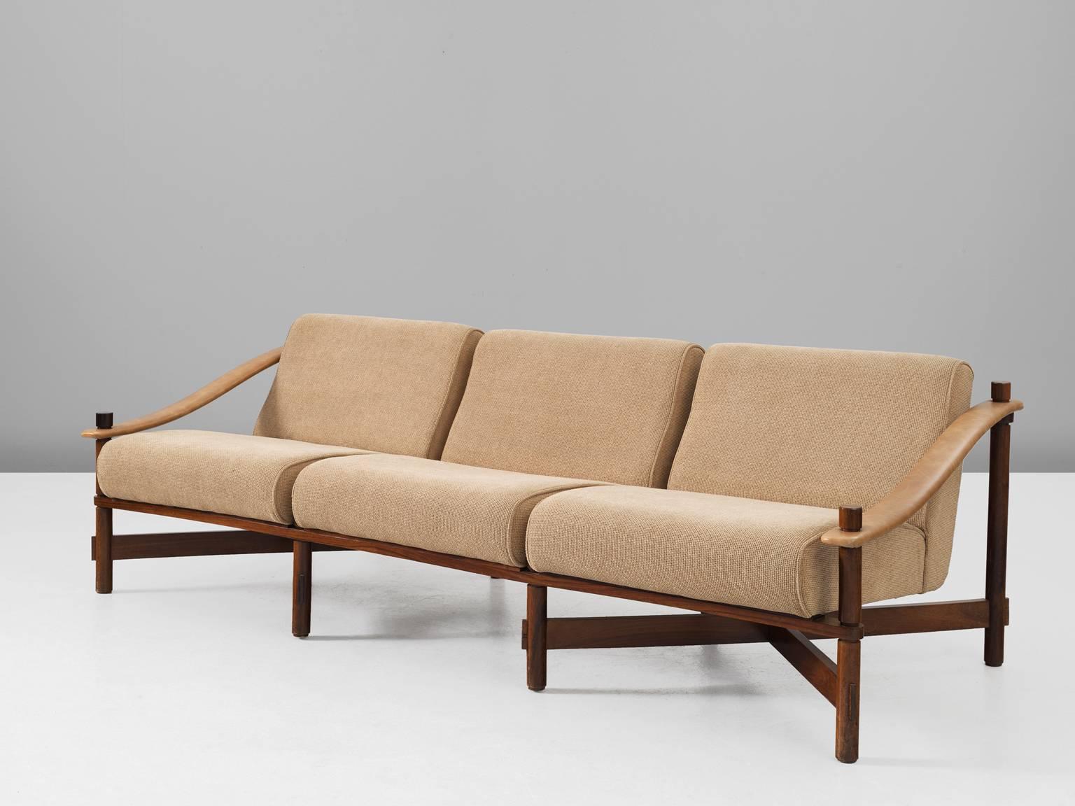 Mid-Century Modern Michel Arnoult Sofa in Rosewood and Leather