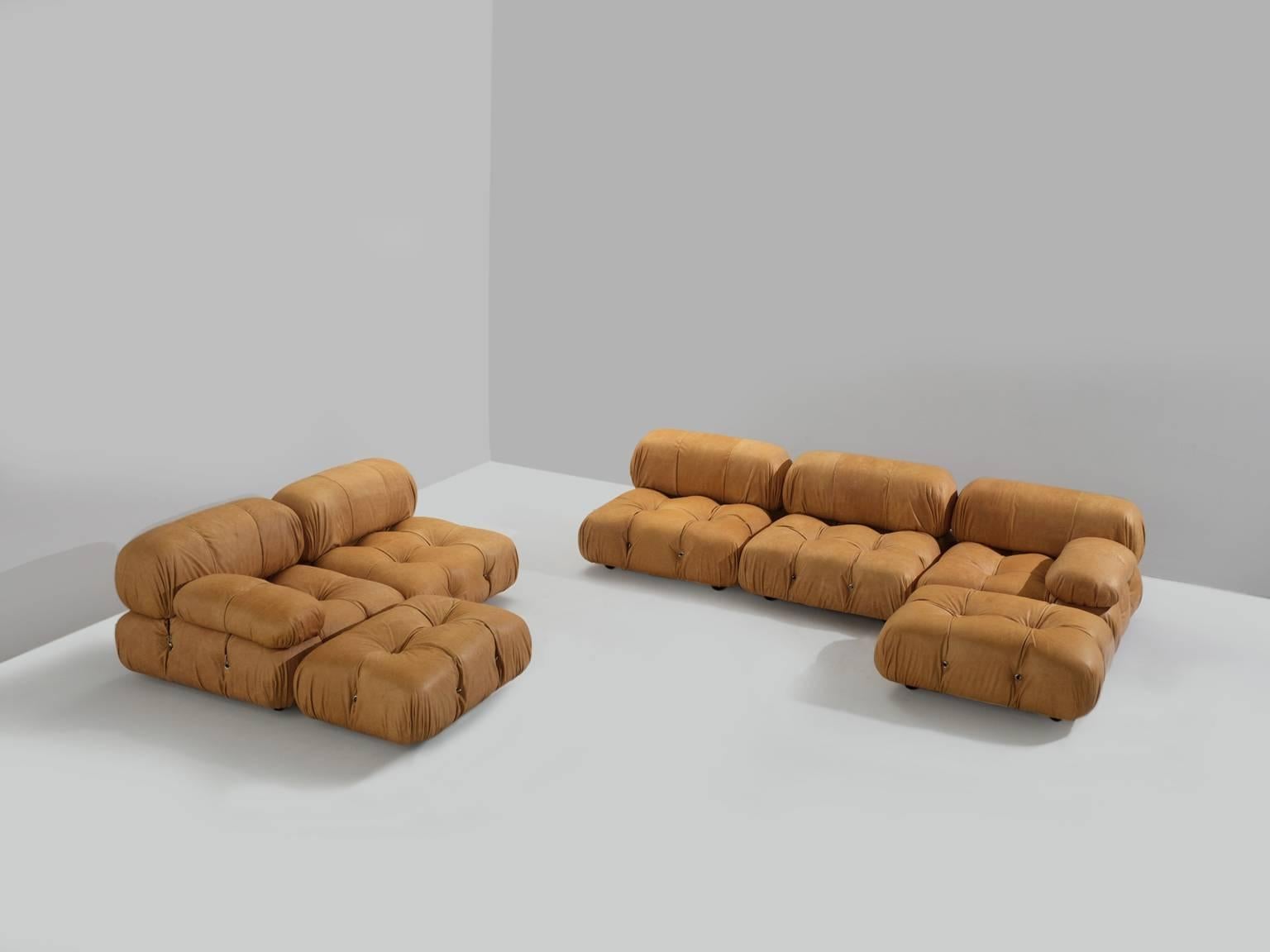 Mid-Century Modern Mario Bellini Reupholstered 'Camaleonda' Modular Sofa in Cognac Leather