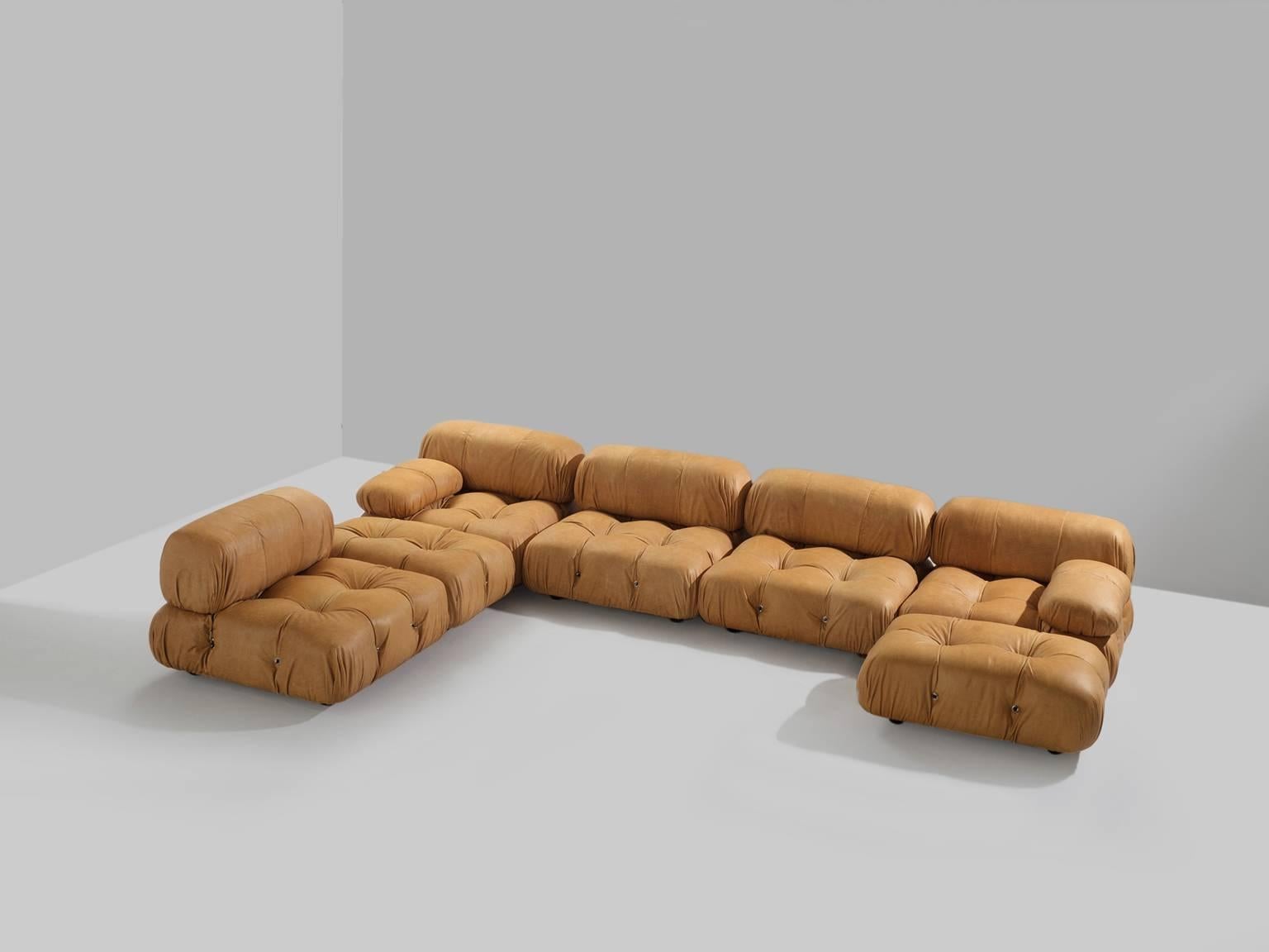 Italian Mario Bellini Reupholstered 'Camaleonda' Modular Sofa in Cognac Leather