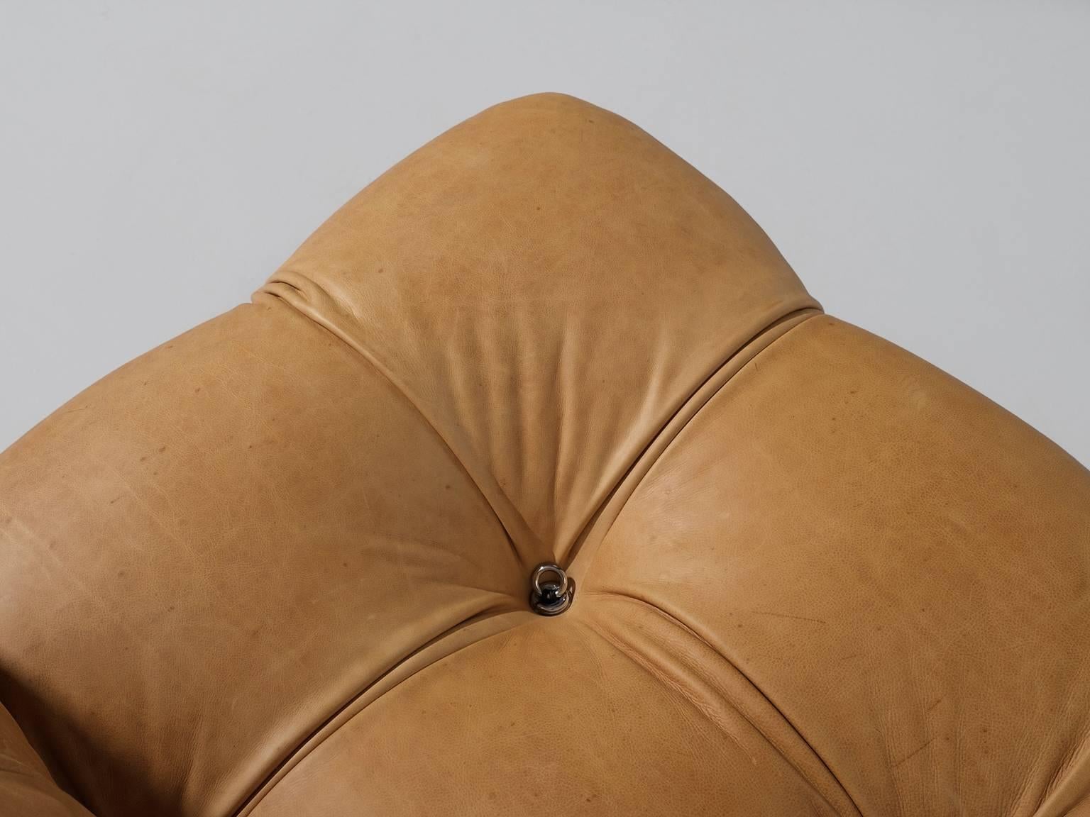 Late 20th Century Mario Bellini Reupholstered 'Camaleonda' Modular Sofa in Cognac Leather