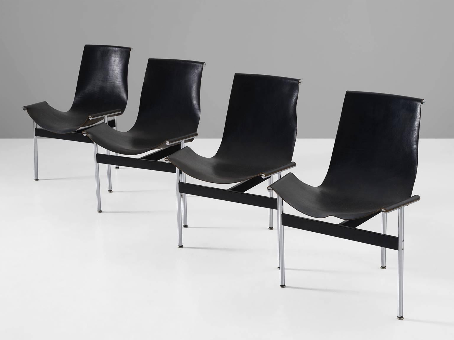 Mid-Century Modern Katalovos T Chairs in Original Black Leather