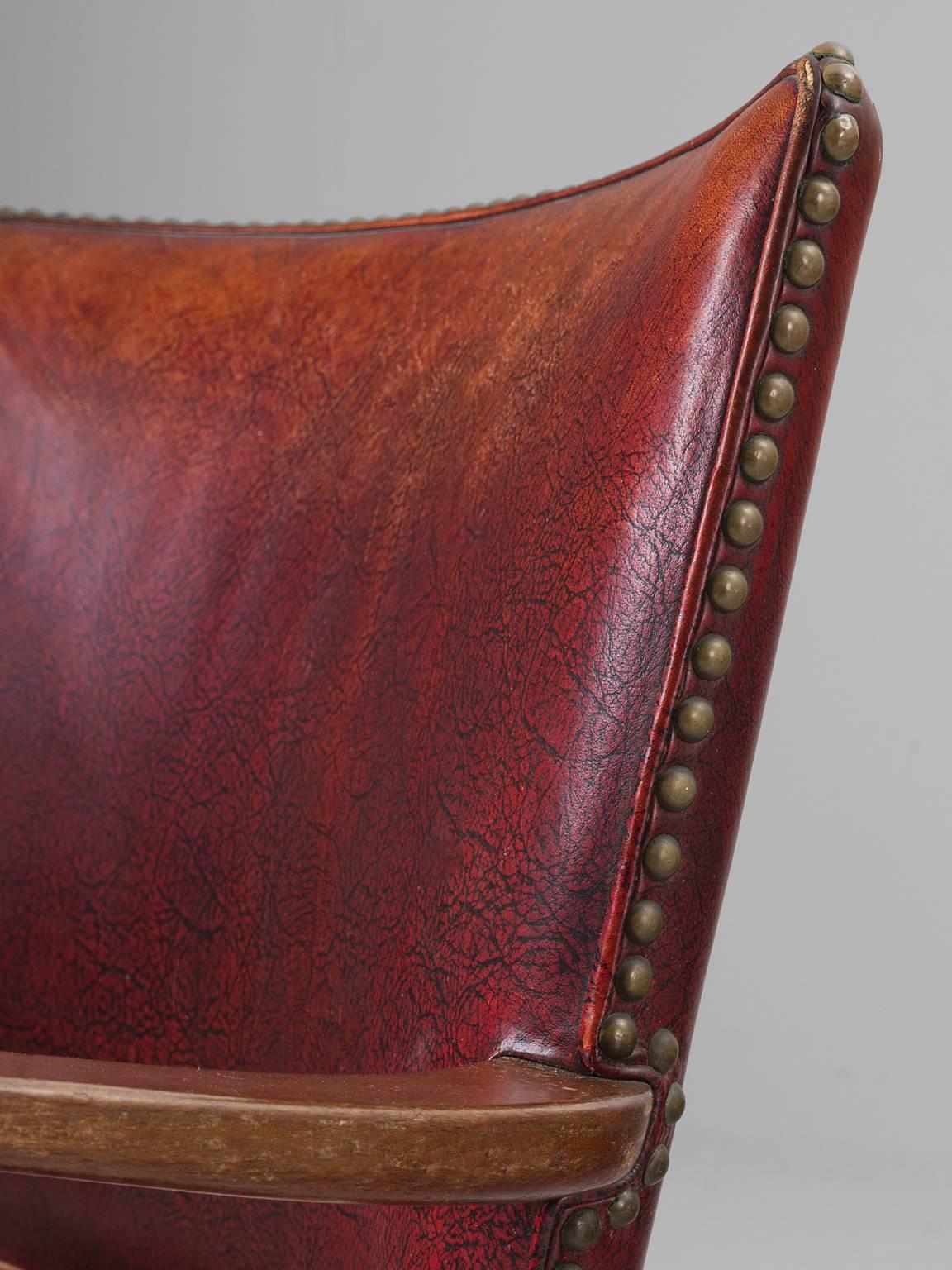 Mid-20th Century Early Fritz Hansen Chair in Original Leather