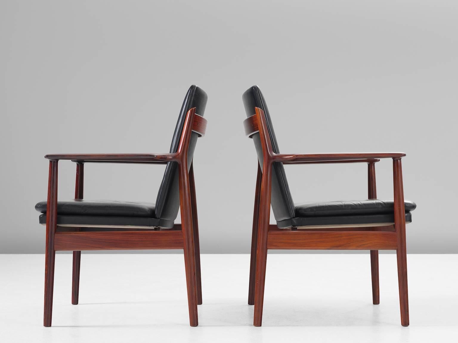 Danish Arne Vodder Armchairs in Rosewood and Leather 