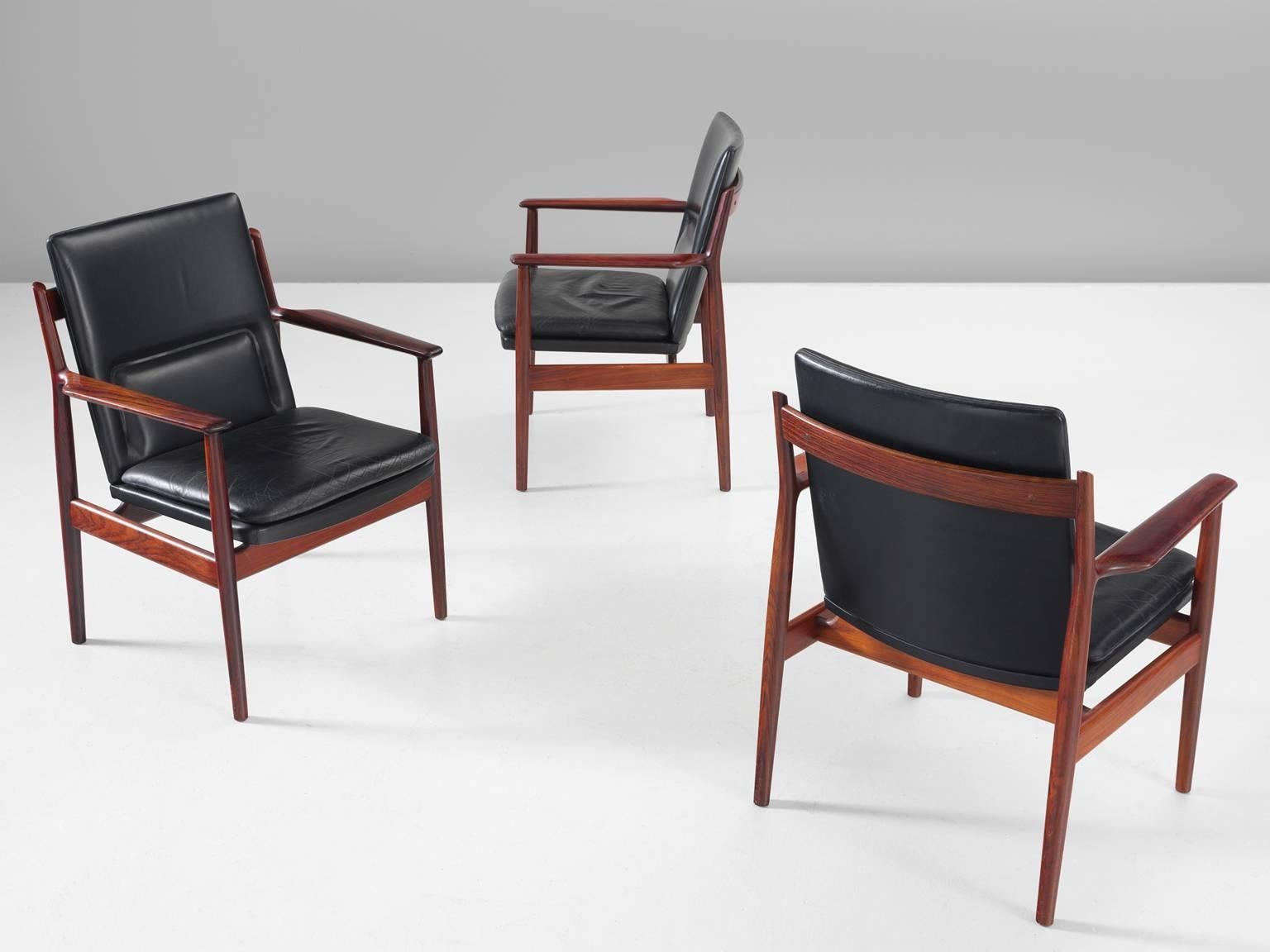 Arne Vodder Armchairs in Rosewood and Leather  In Good Condition In Waalwijk, NL