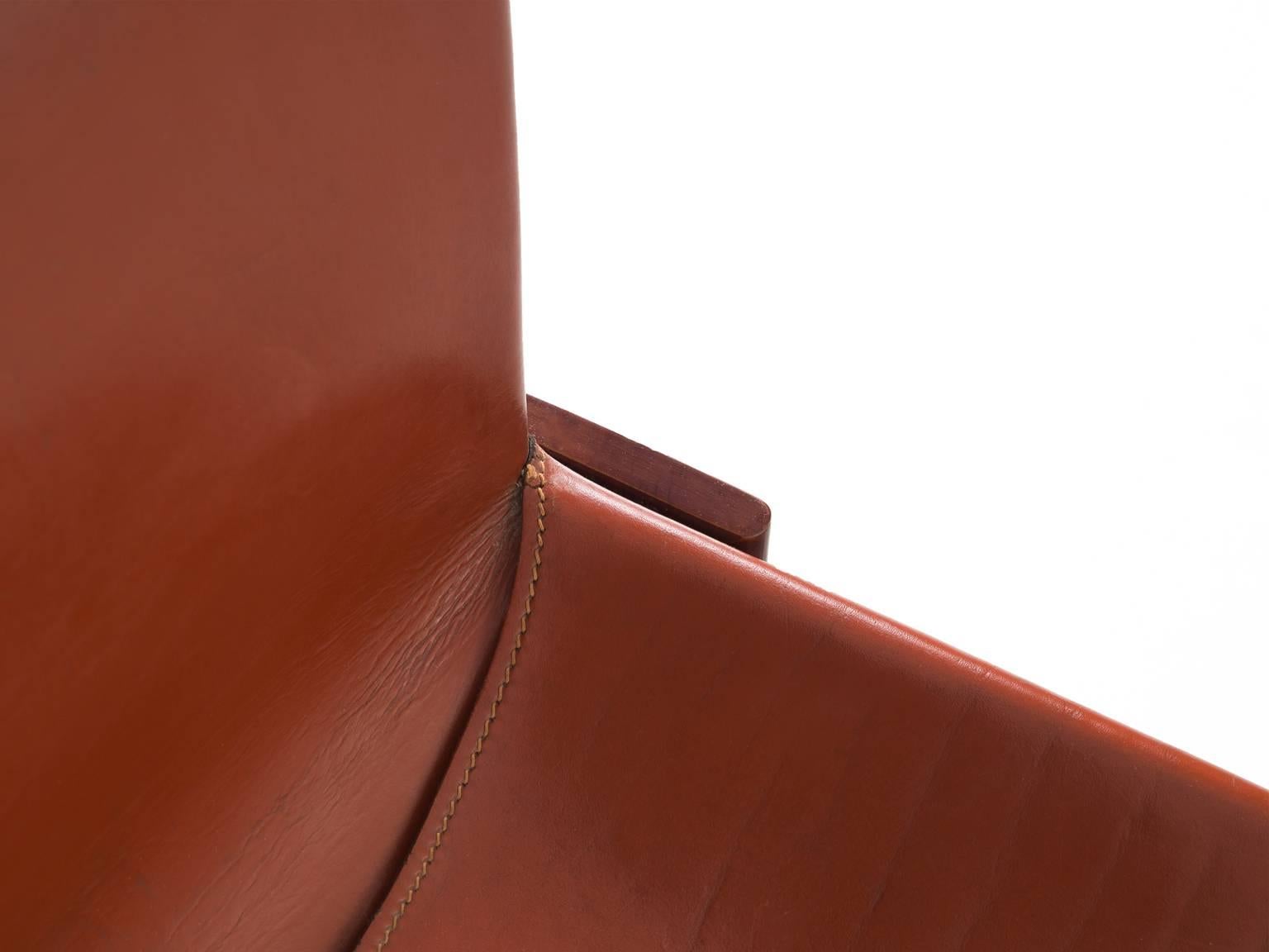 Danish Scarpa Monk Chairs in Sienna Red Leather and Oak