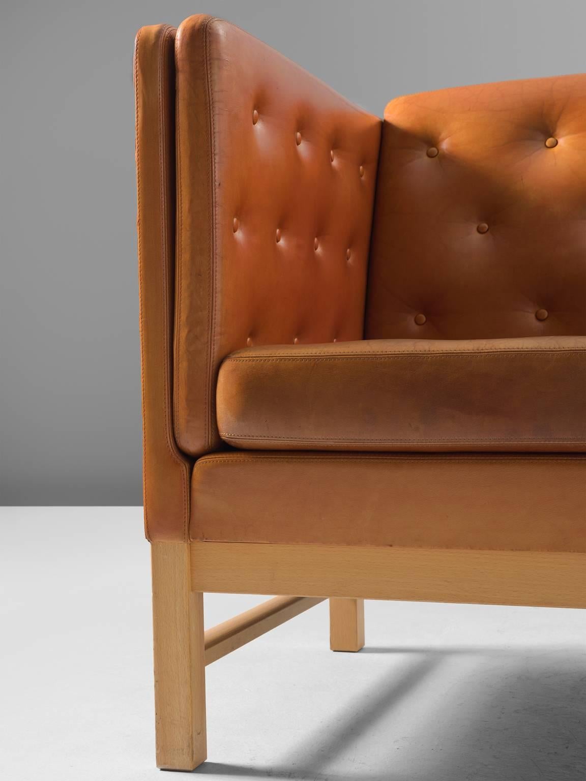 Erik Jørgensen Original Cognac Leather Sofa In Excellent Condition In Waalwijk, NL