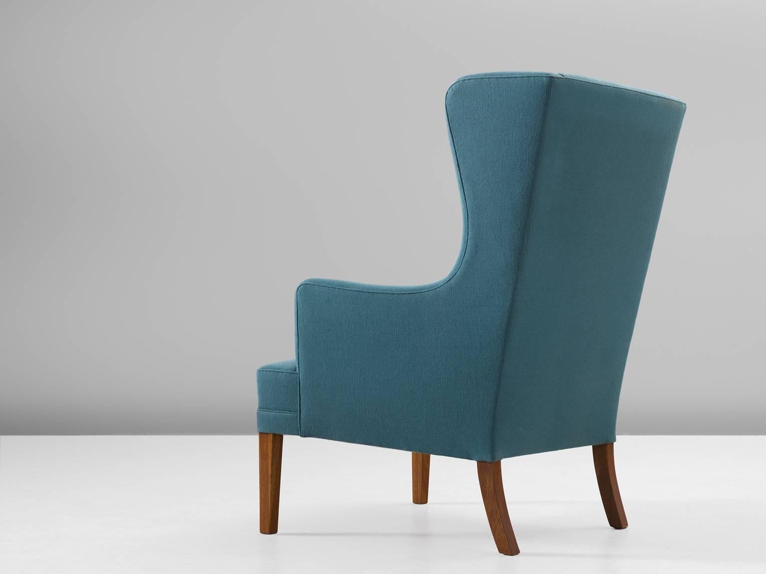 Mid-Century Modern Blue Danish Lounge Chair with Ottoman