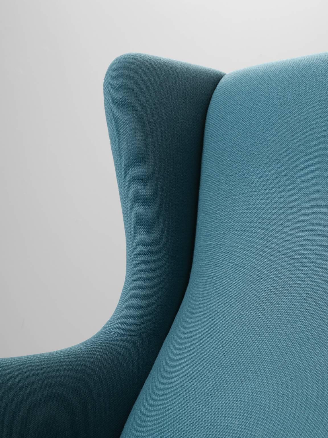 Fabric Blue Danish Lounge Chair with Ottoman
