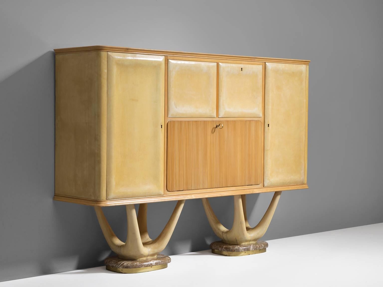 Mid-Century Modern Vittorio Dassi Dry Bar with Lacquered Goatskin and Marble