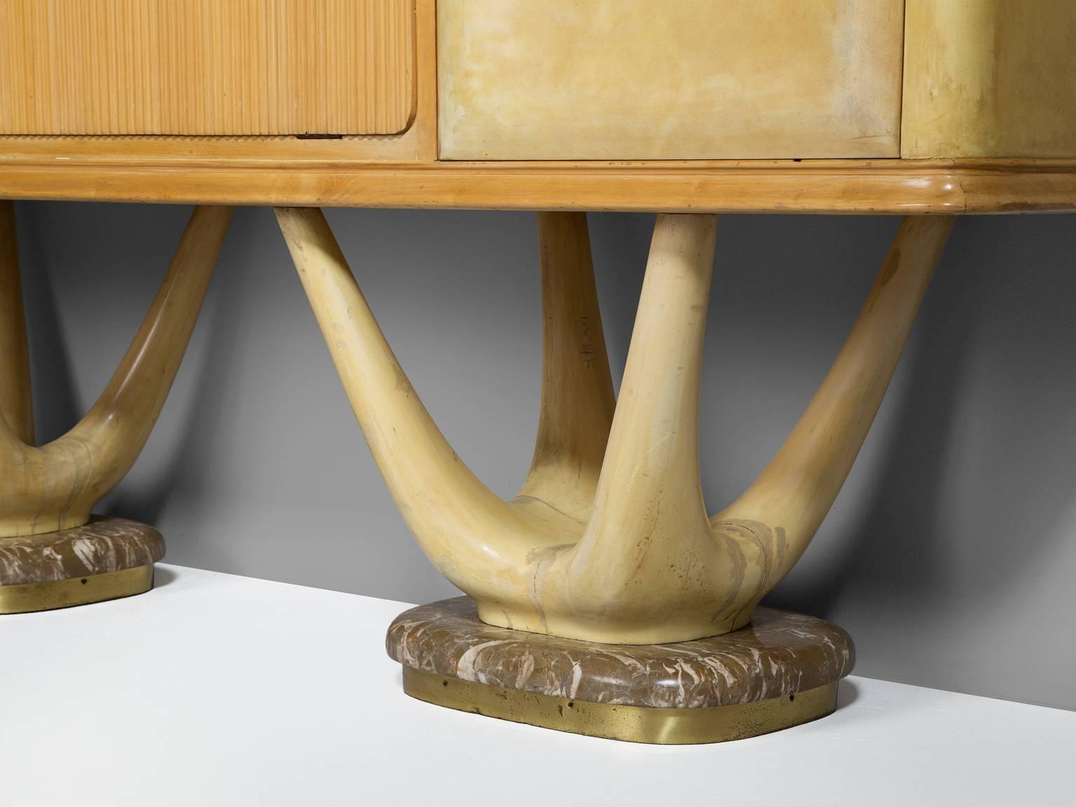 Mid-20th Century Vittorio Dassi Dry Bar with Lacquered Goatskin and Marble