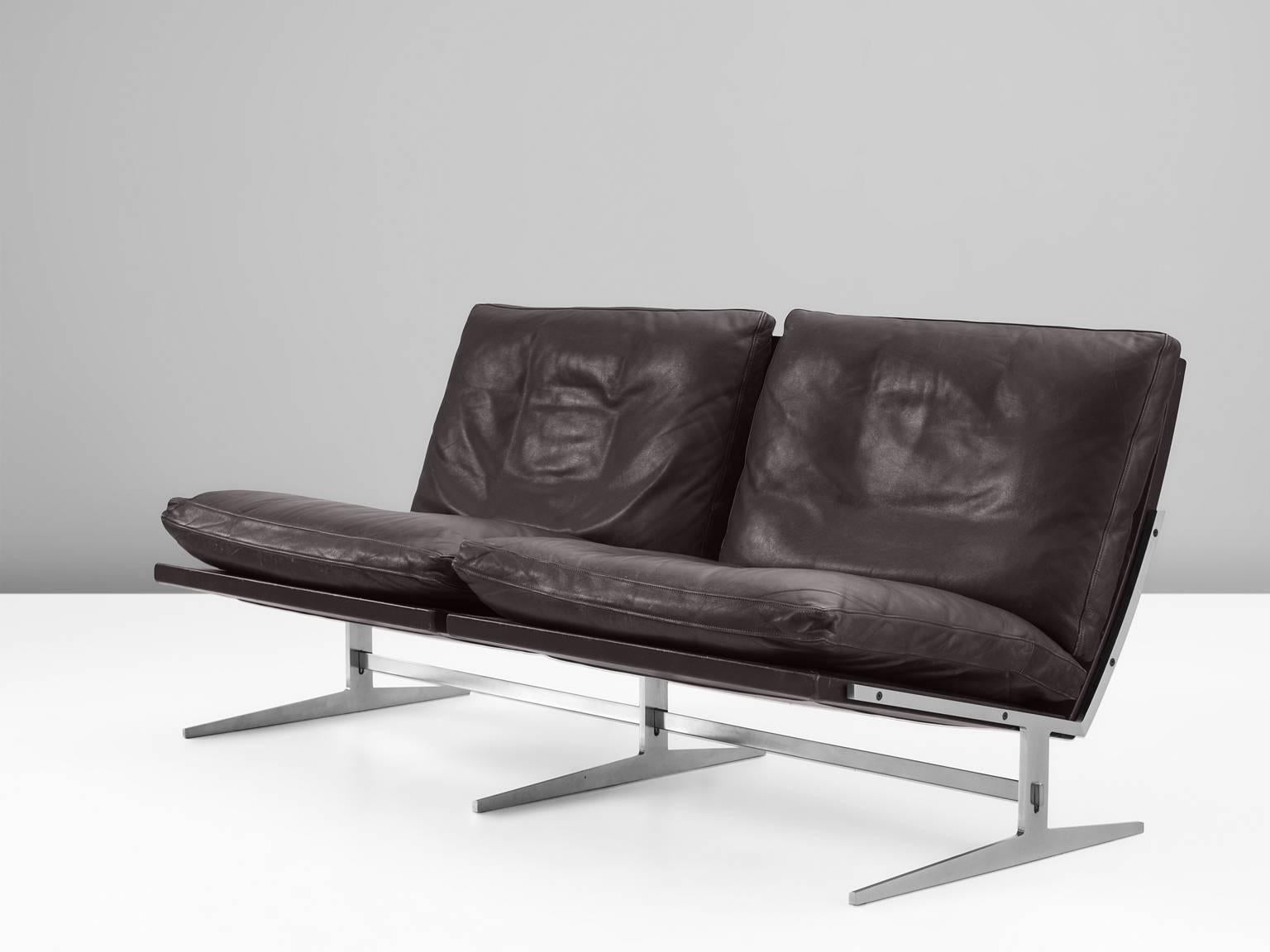 Scandinavian Modern Preben Fabricius & Jørgen Kastholm Sofa in Leather and Steel