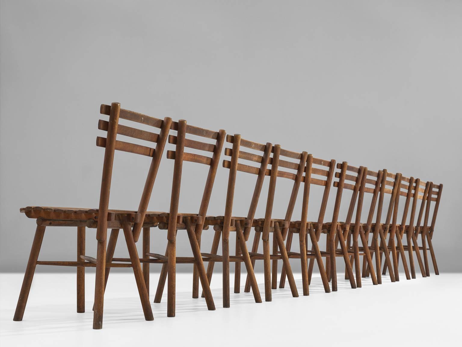 Industrial Set of Twelve Thonet Chairs in Beech