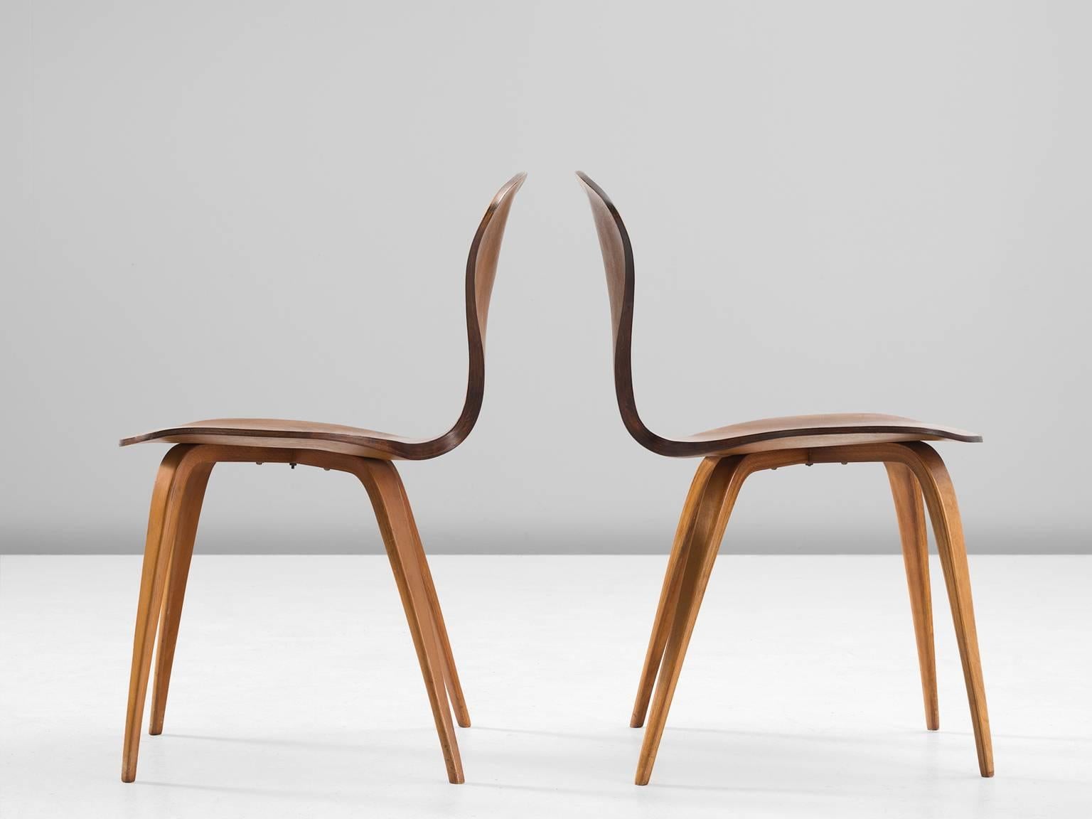 American Norman Cherner Set of Four Dining Chairs in Walnut Plywood