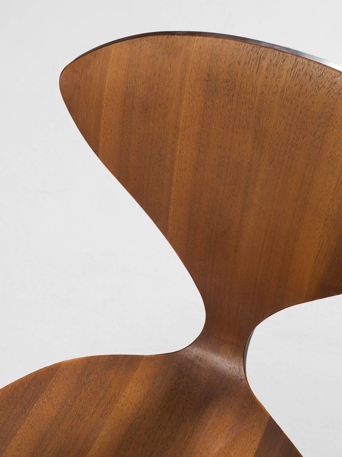 Veneer Norman Cherner Set of Four Dining Chairs in Walnut Plywood