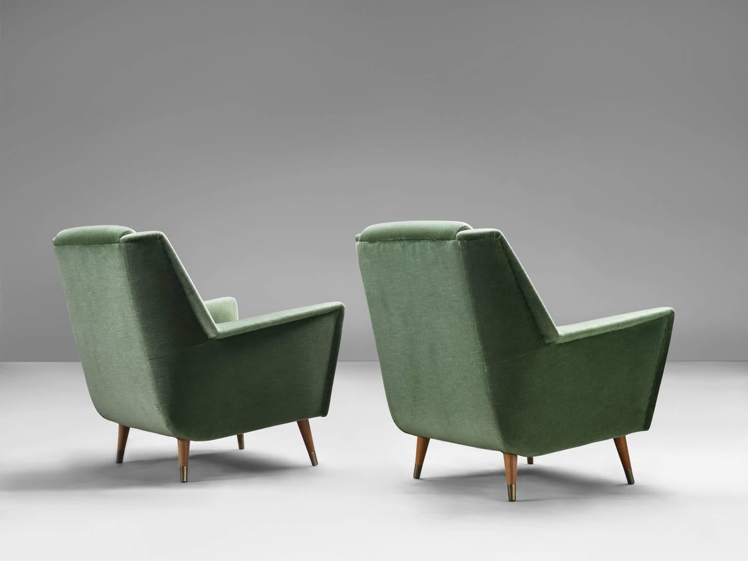 Mid-Century Modern Set of Two Velvet Italian Armchairs
